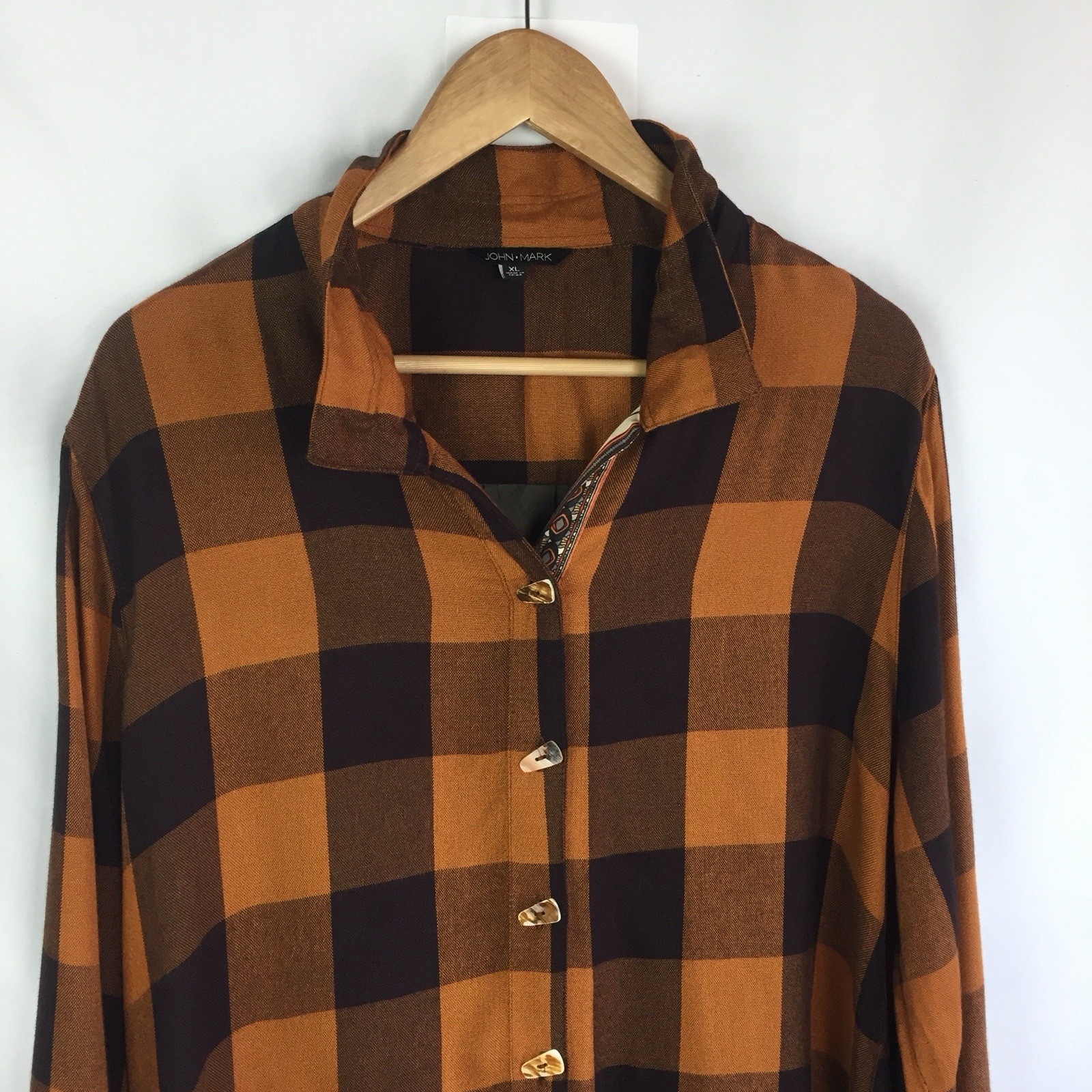 John Mark Tunic Shirt Womens XL Plaid Mixed Print Flare Button Front Wire Collar