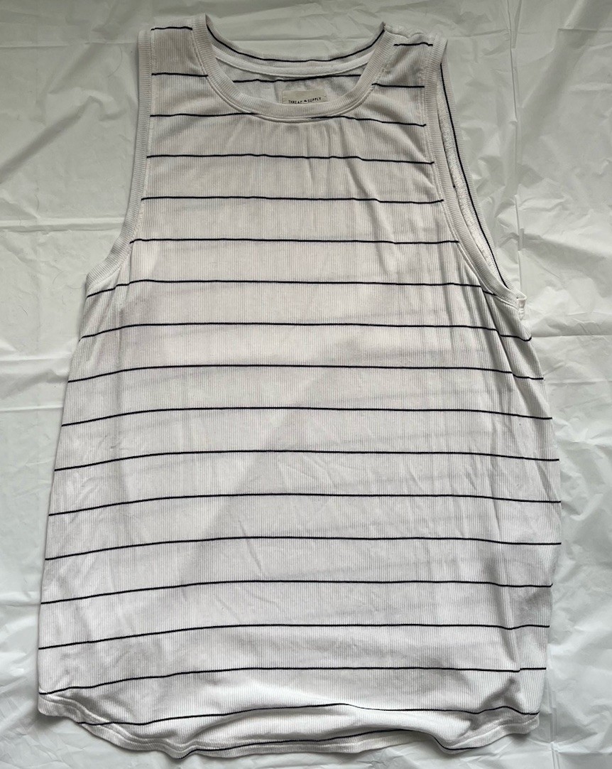 Thread & Supply Women’s White Black Striped Knit Crew Neck Tank Top XL