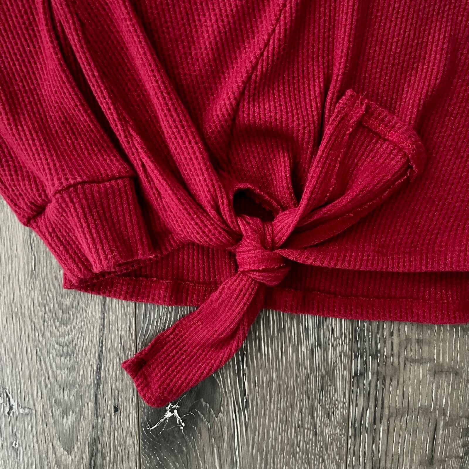Gibsonlook Waffle Knit Tie Knot Long Sleeve Top