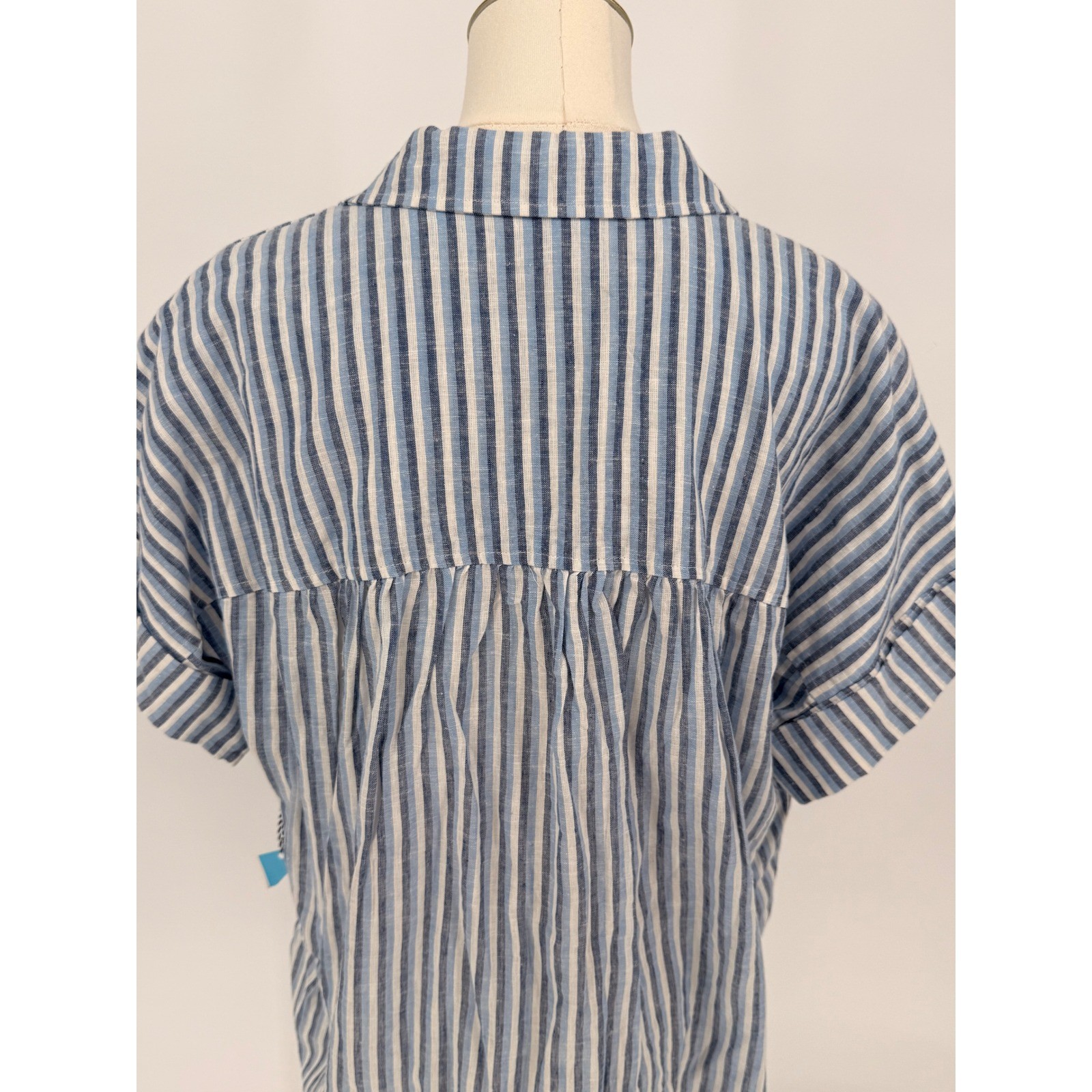 Draper James RSVP Striped Linen Blend Shirt Top Women’s M Blue White