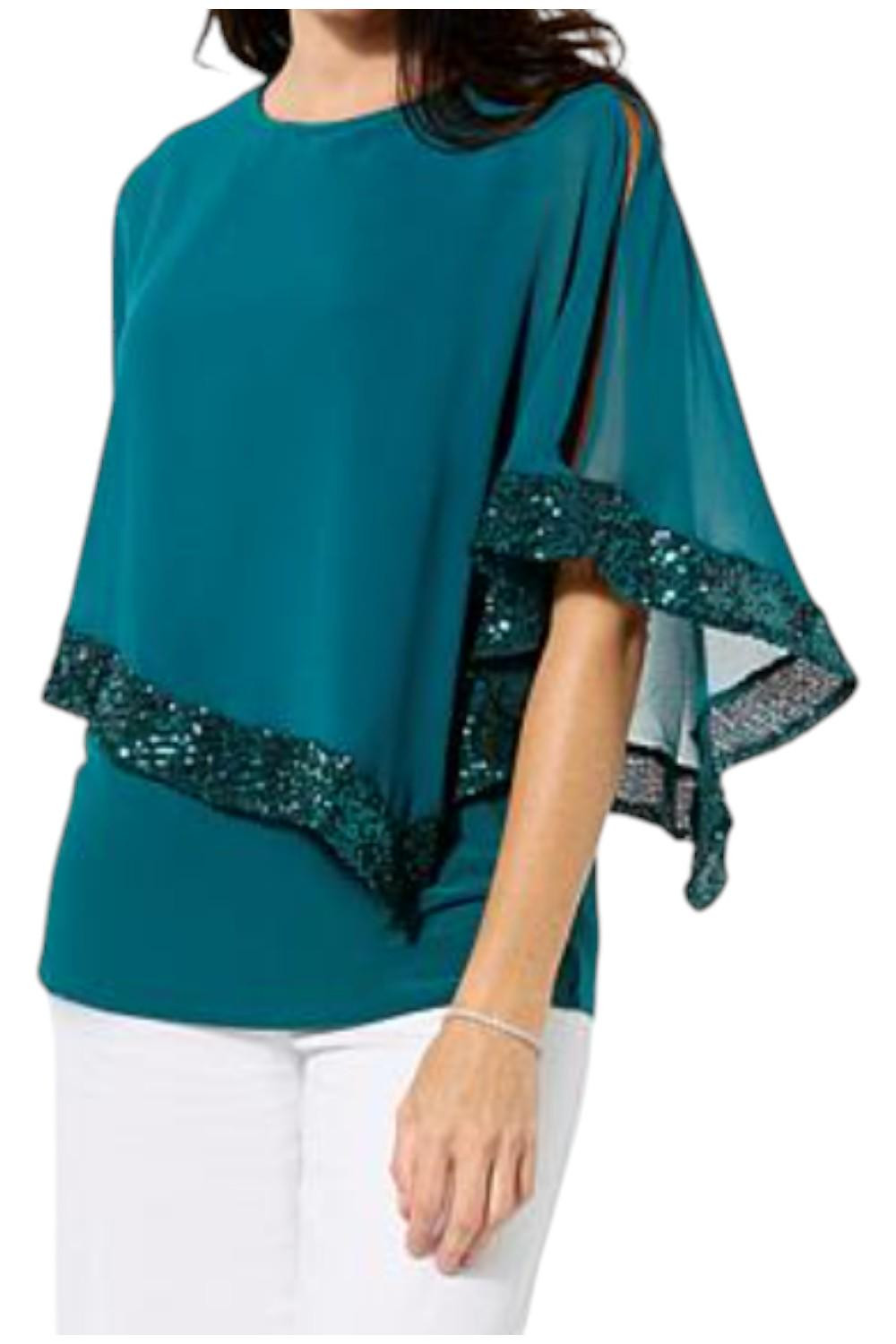 Nina Leonard Women’s Sparkle Popover Top Radiant Teal