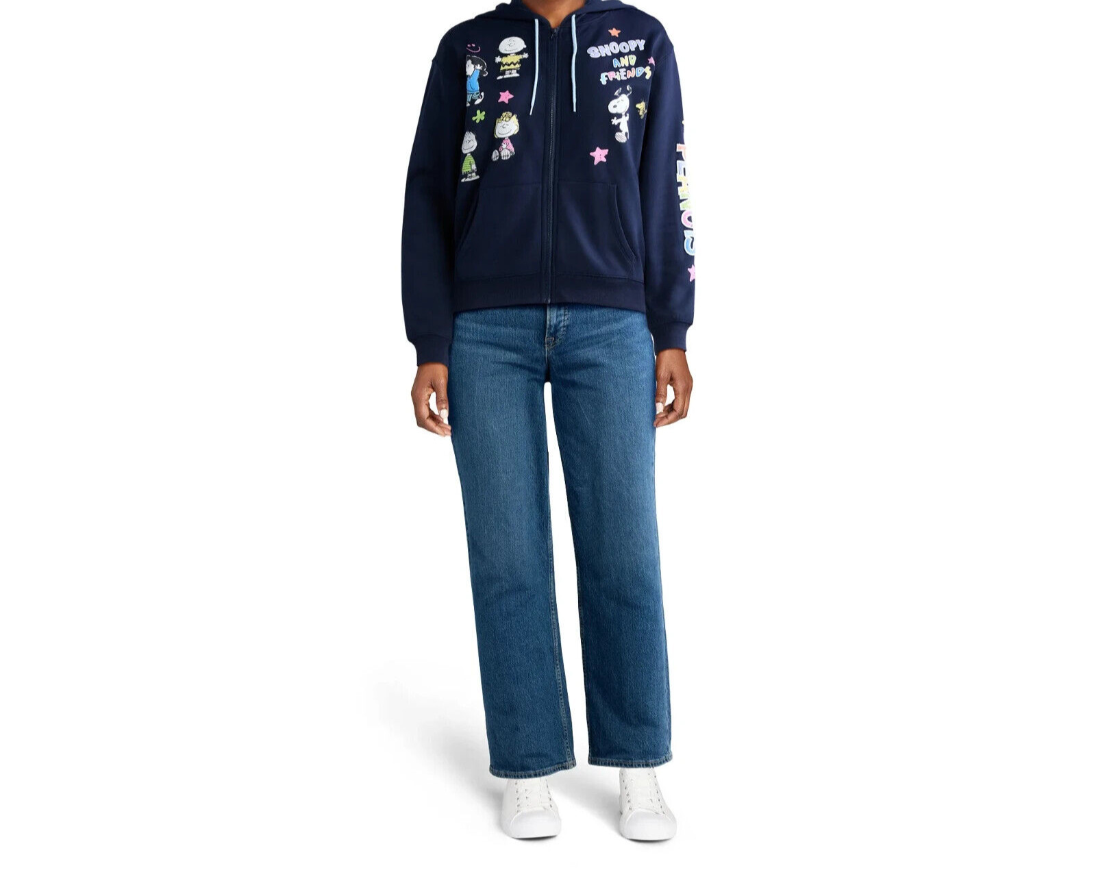 Peanuts Snoopy and Friends Women’s Jr. XXL (20) Navy Graphic Zip Hoodie NWT!