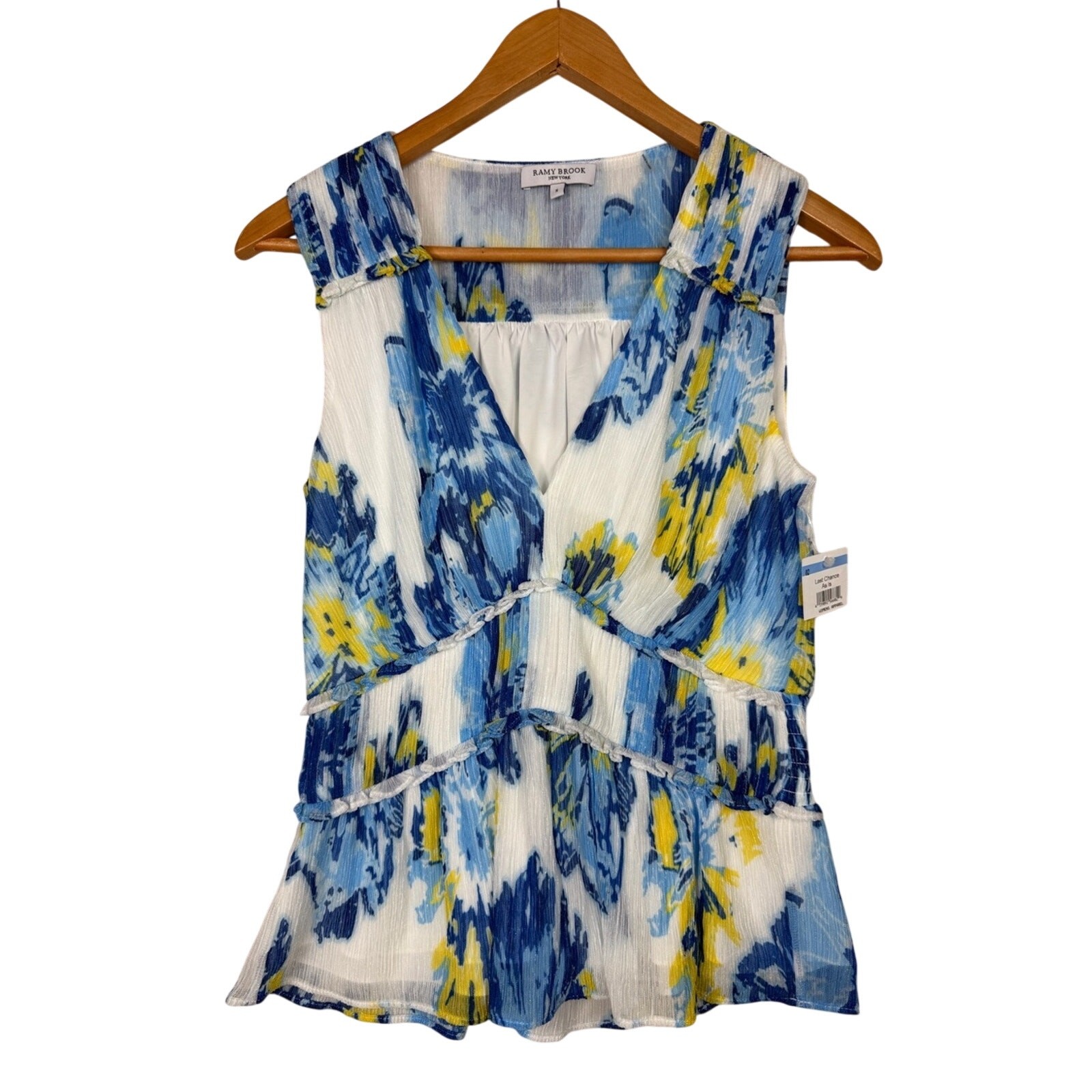 Ramy Brook New York Floral Sleeveless Ruffle Surplice Blouse Top Size S NWOT
