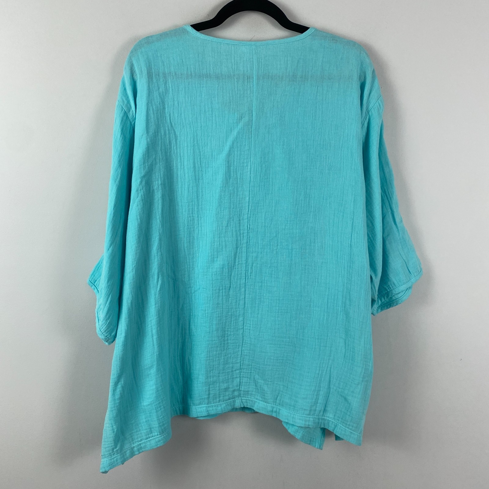 Lulu B Tunic Shirt Size XL Aqua Blue 3/4 Button Sleeves Cotton