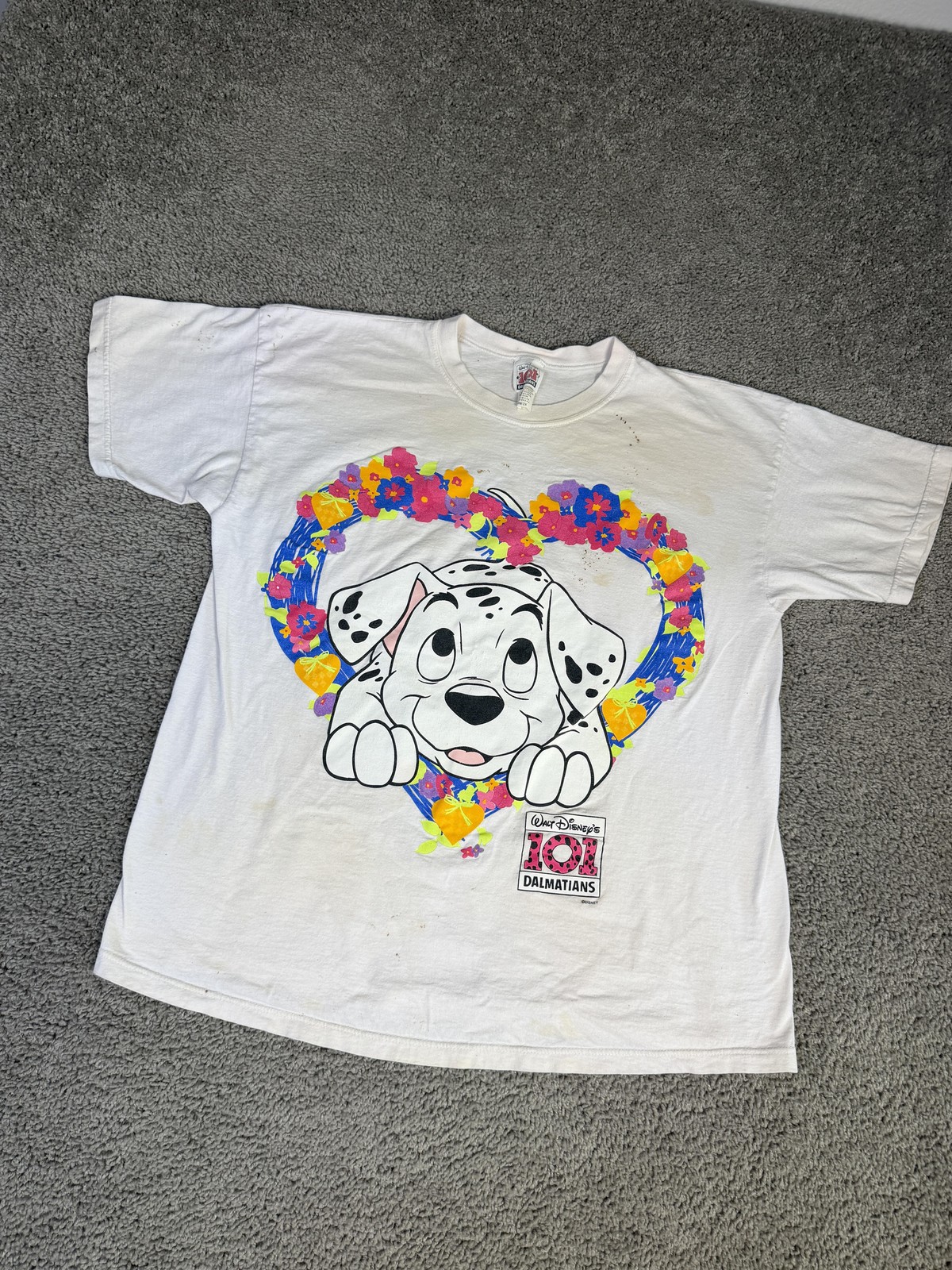 Vintage Disney Shirt Womens 20W/2X White Movie Promo 101 Dalmatians Floral 90s