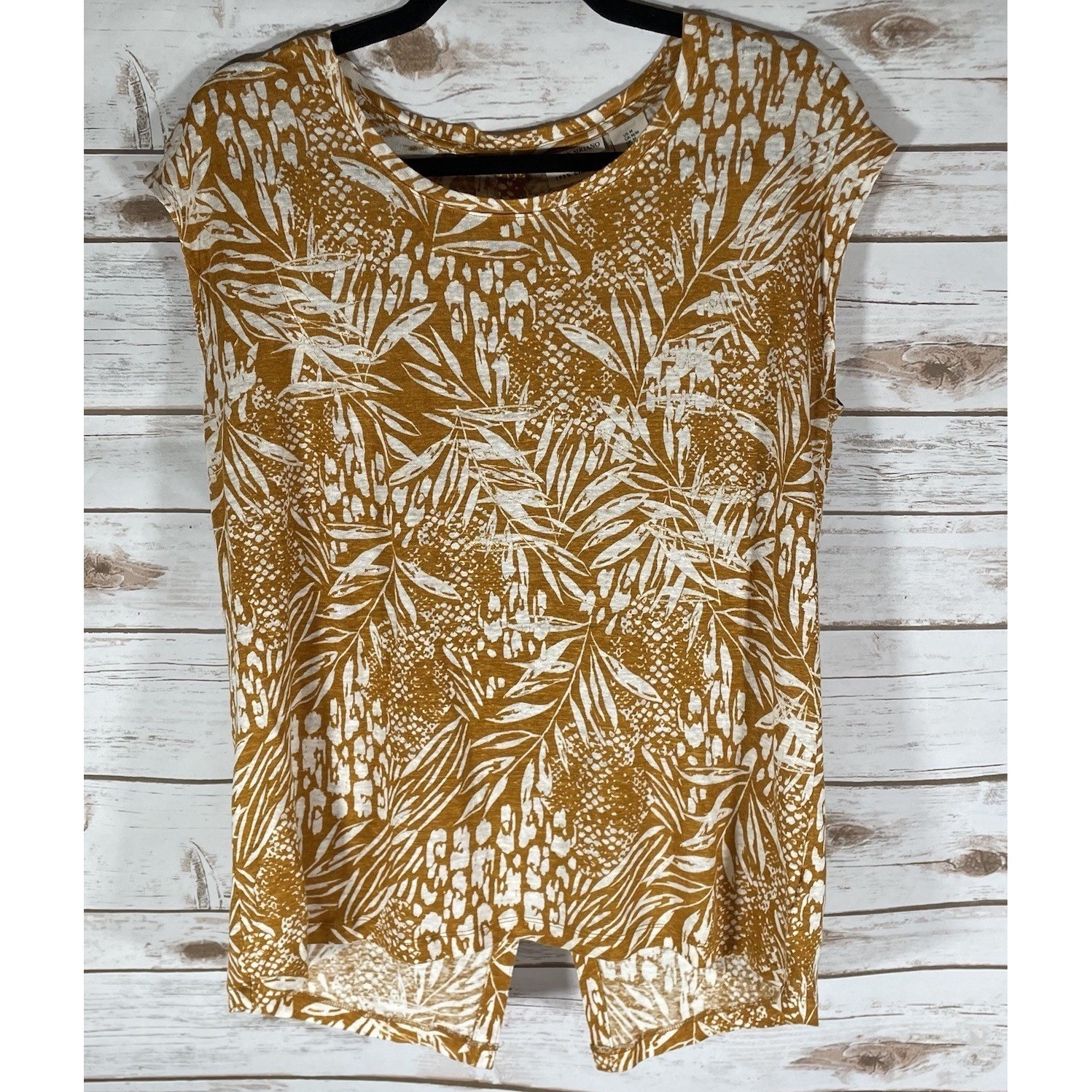 Christian Siriano New York Med Linen Blend Sleeveless Blouse Tropical Minimalist