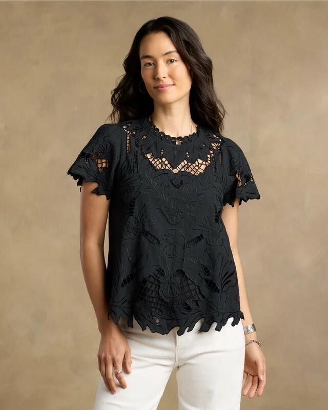 Sundance Ayre Lace Top Black w Camisole PXS Short Sleeve NWT MSRP: $158