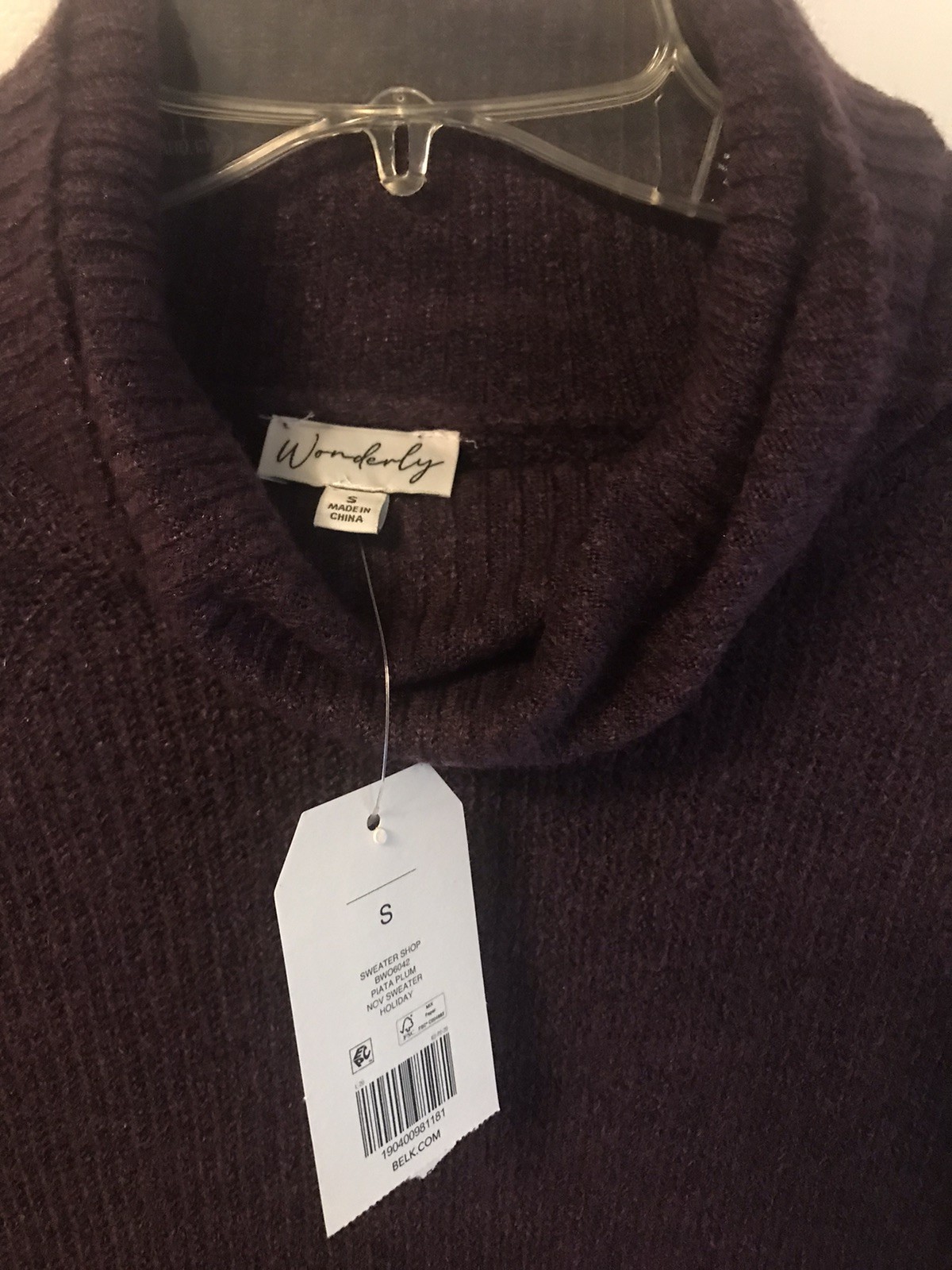 Wonderly Small Womens Pullover Sweater Plum Cowl Neck Twist Front NWT