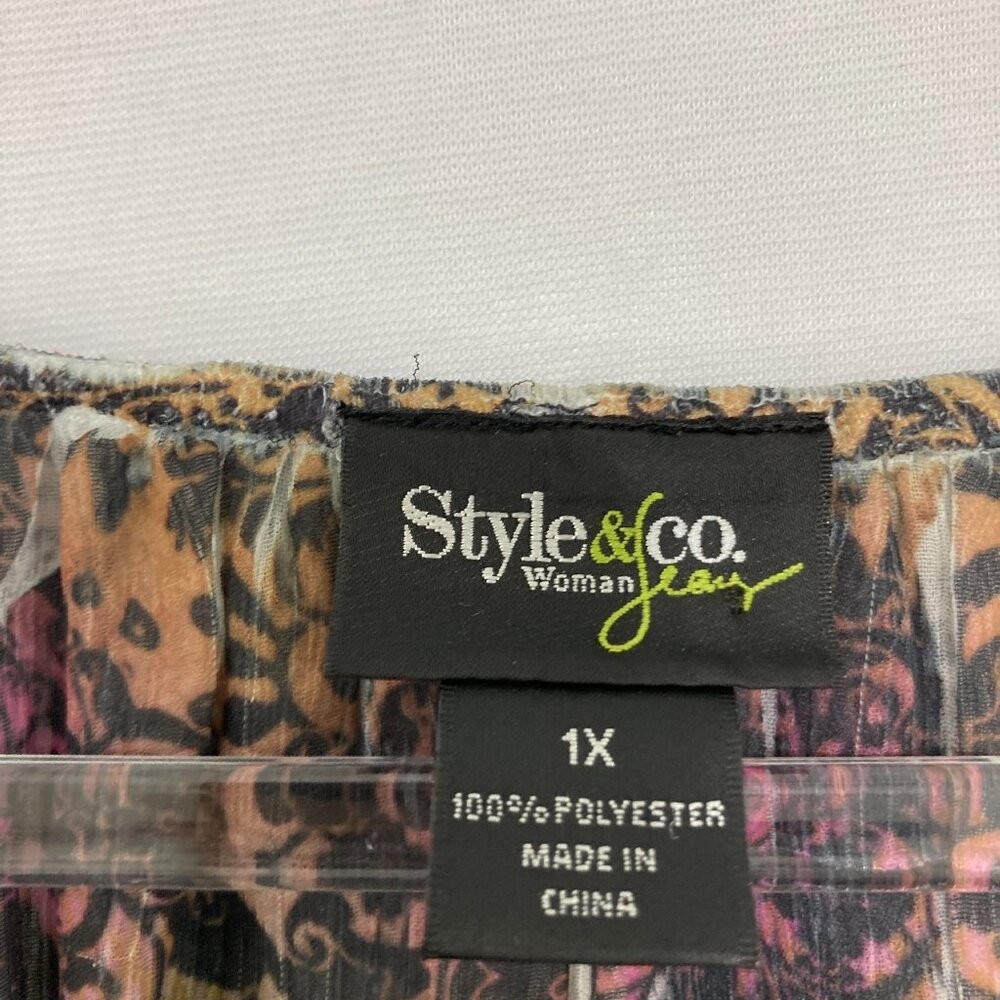 Style & Co. size 1X Purple Abstract Boho Stretch Blouse Festival
