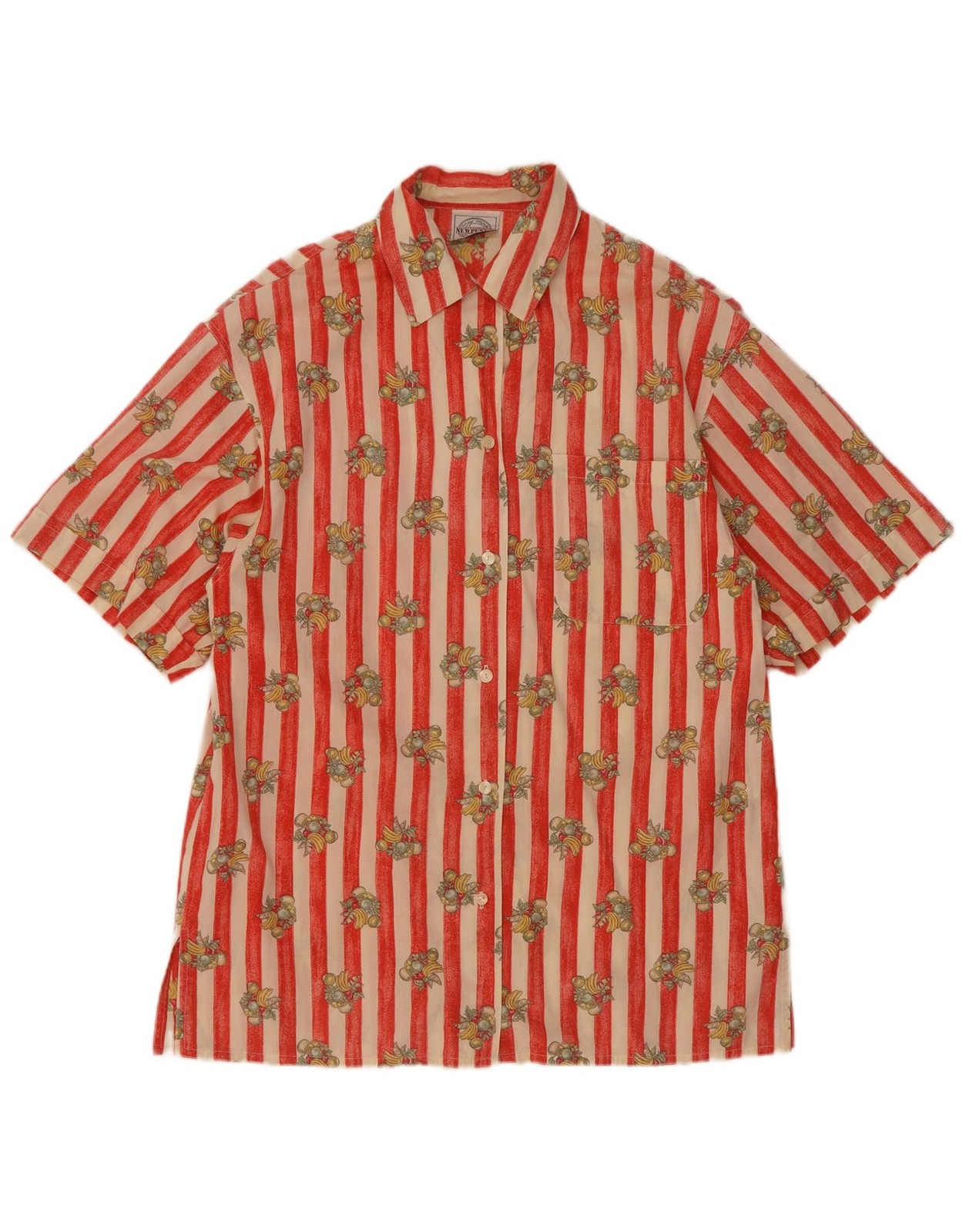 Newpenny Womens Graphic Short Sleeve Shirt UK 14 Large Red Striped Cotton CM06