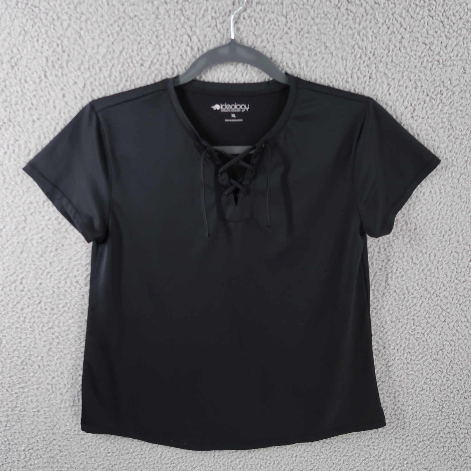 Ideology Top Womens Extra Large Black Fitted Slim Lace Up Cap Sleeve Active