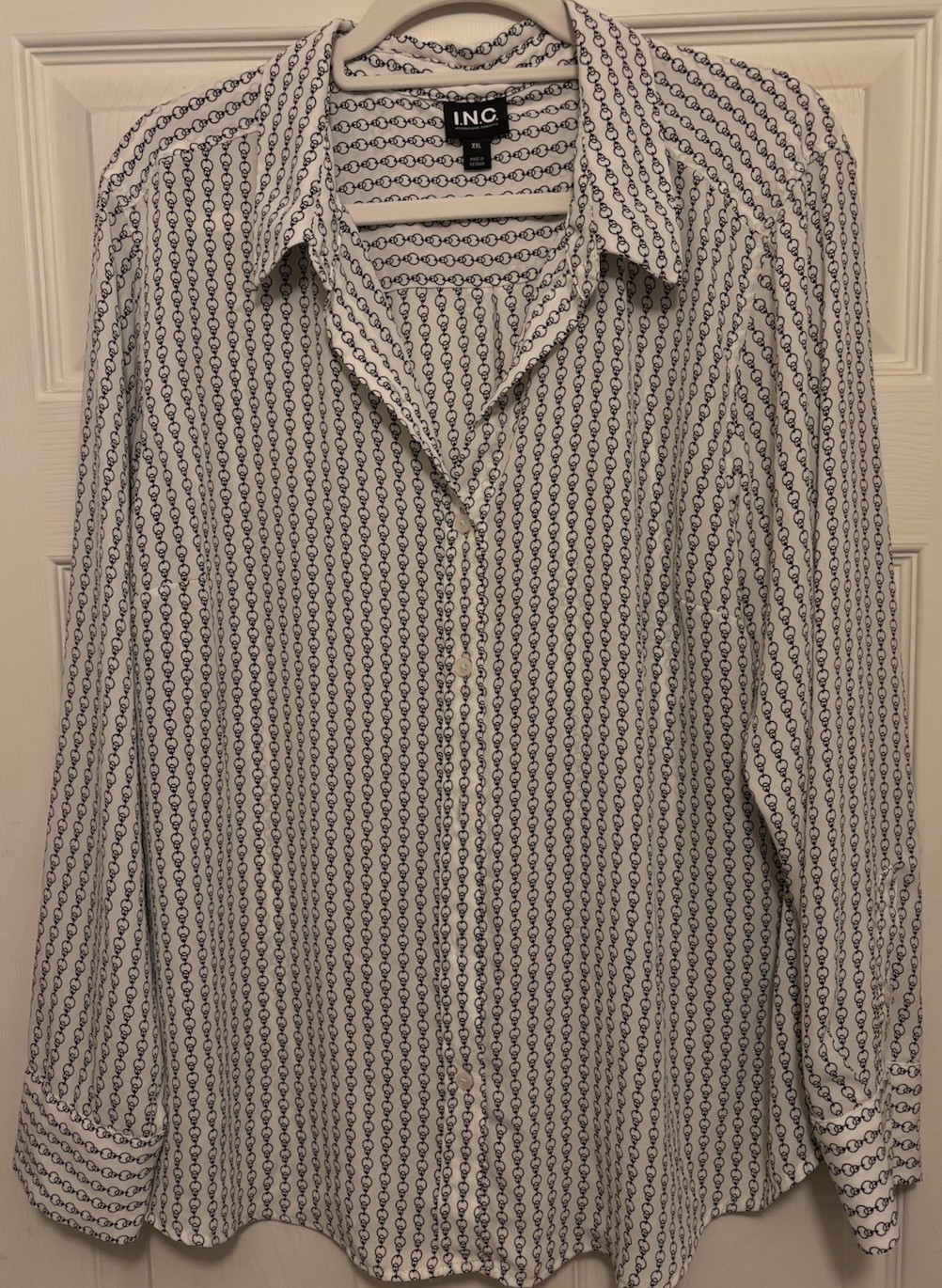 Women’s INC International Concept Size XXL Button Up Long Sleeve Ivory/Black