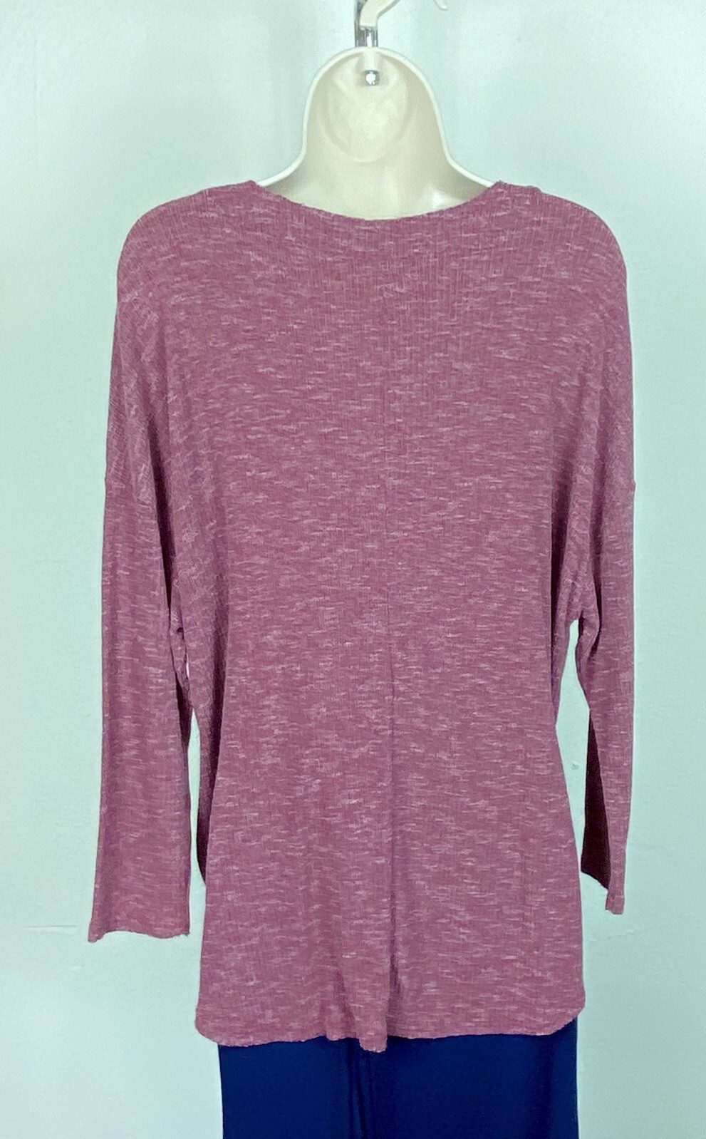 She and Sky Slouchy Knit Top Size S Pink Button Up Raw Edges V Neck