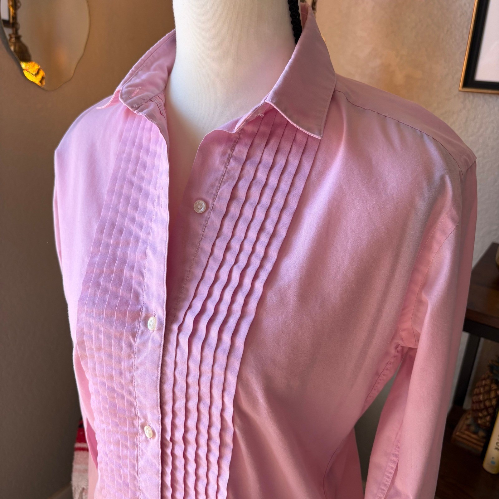 Vintage Pendleton Country Sophisticates Pink Tuxedo Blouse Pleated Front USA