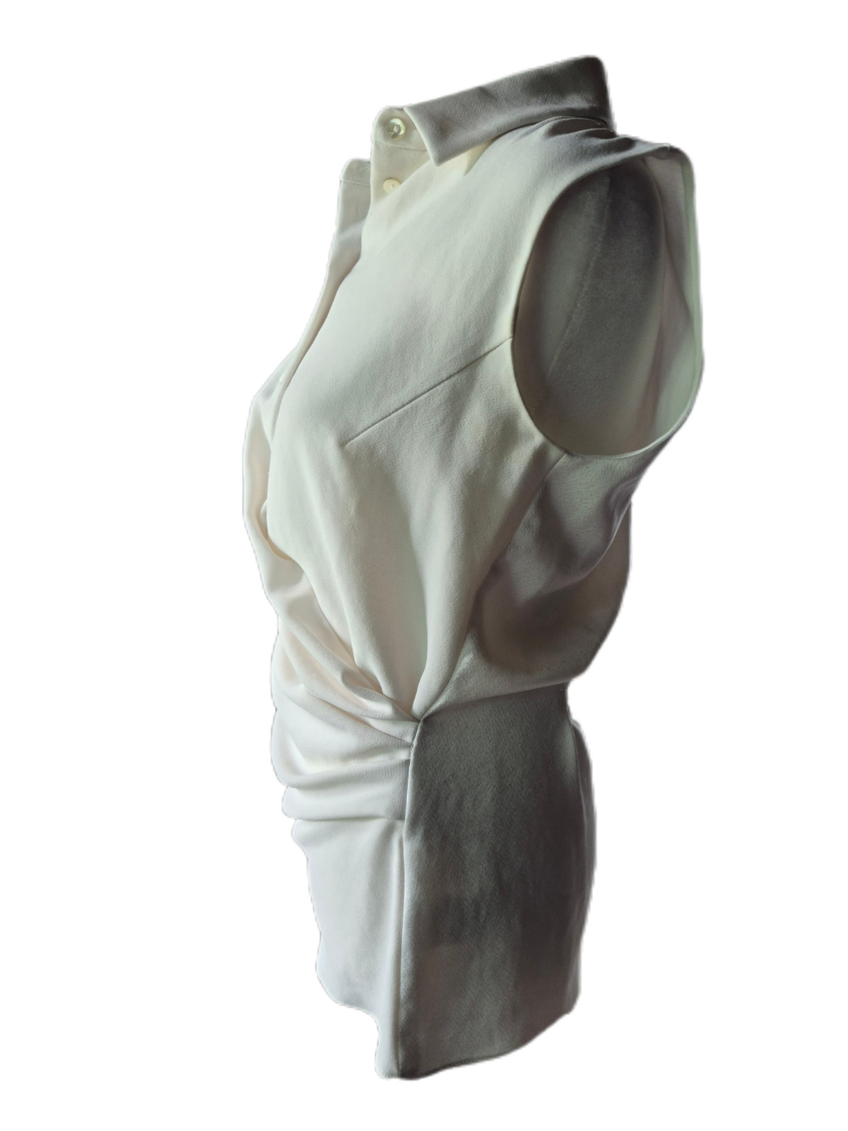 CARVEN Paris France Designer Sleeveless Wrap Blouse Top Off-White Cream, Size 36