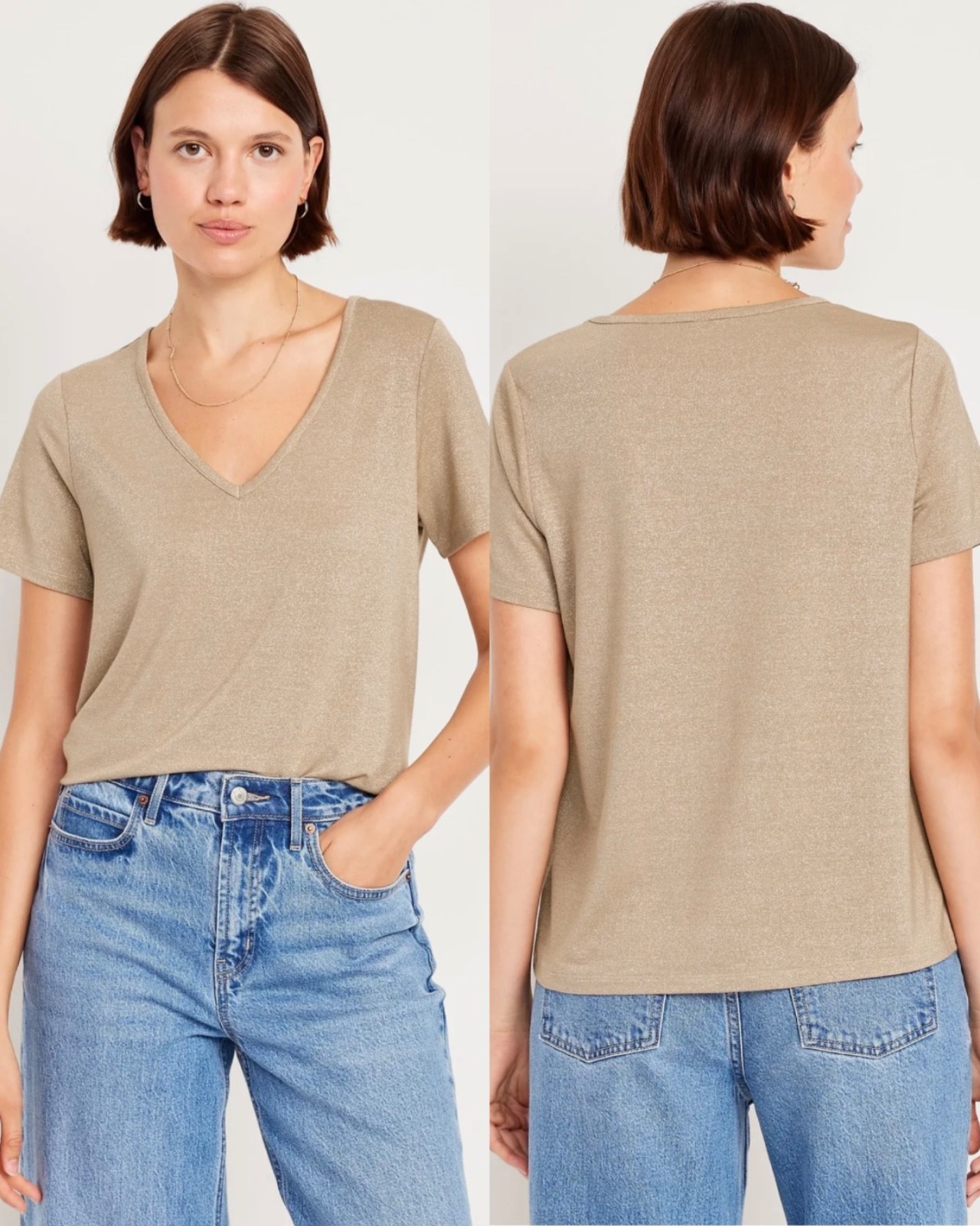 Old Navy Women’s Luxe V-Neck Shine T-Shirt Gold Metallic Size M L XL XXL Tall