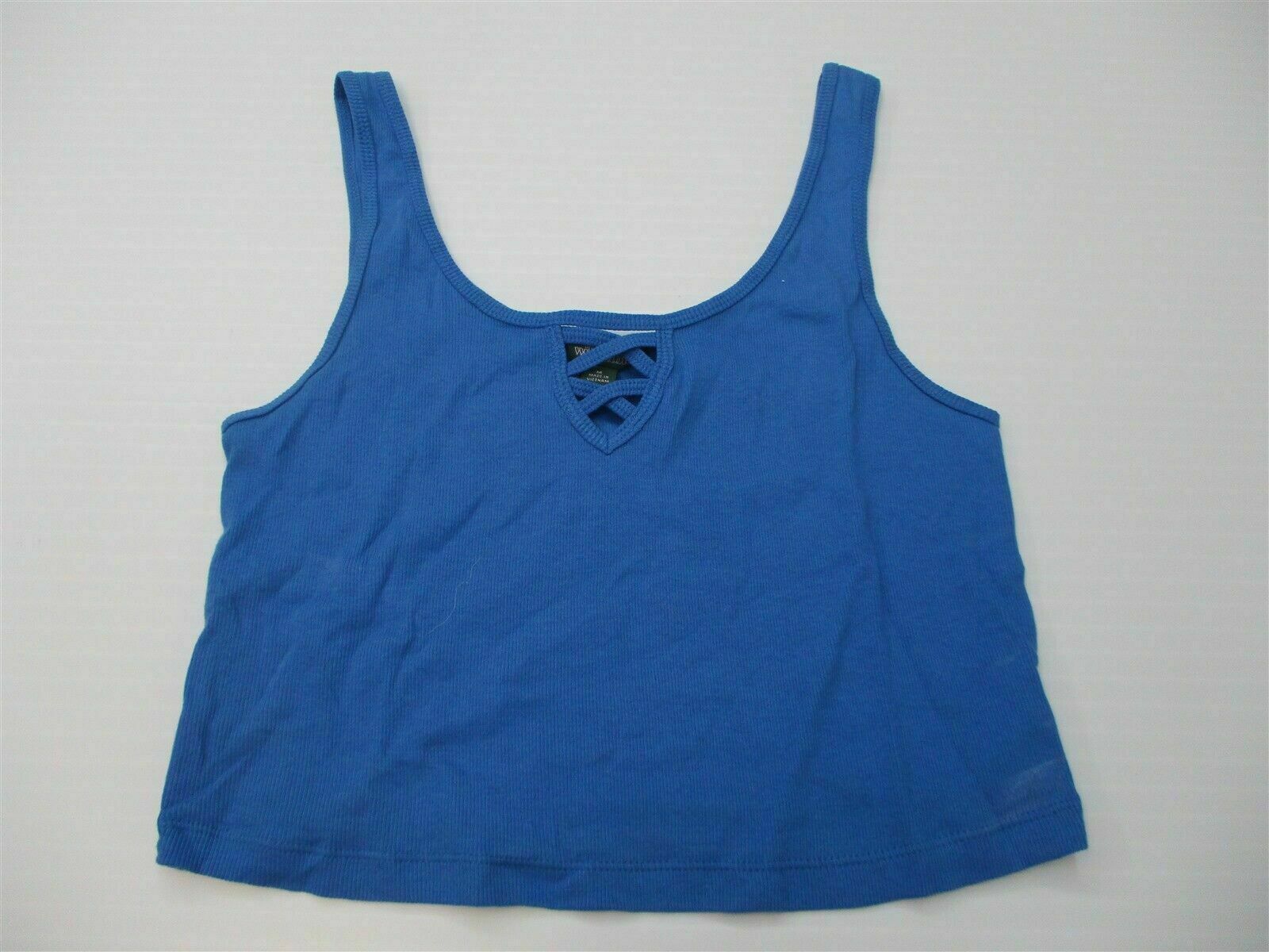 WILD FABLE Swimwear Women Tankini Top Size M Cotton Rib Blue Keyhole Crop