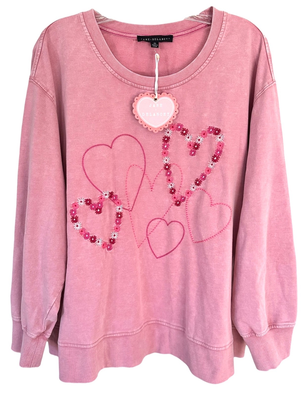 Jane & Delancey Women’s Embroidered Pullover Top Long Sleeve Plus Size 2X Pink