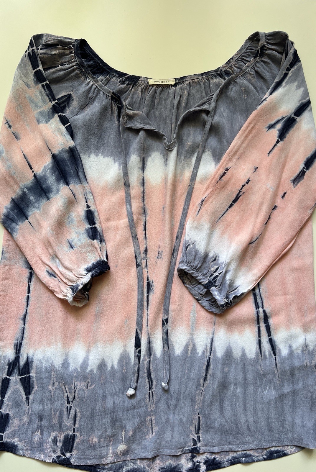 Promesa Tie Dye Peasant Blouse Womens L Boho Rayon Long Sleeve Cottagecore Top