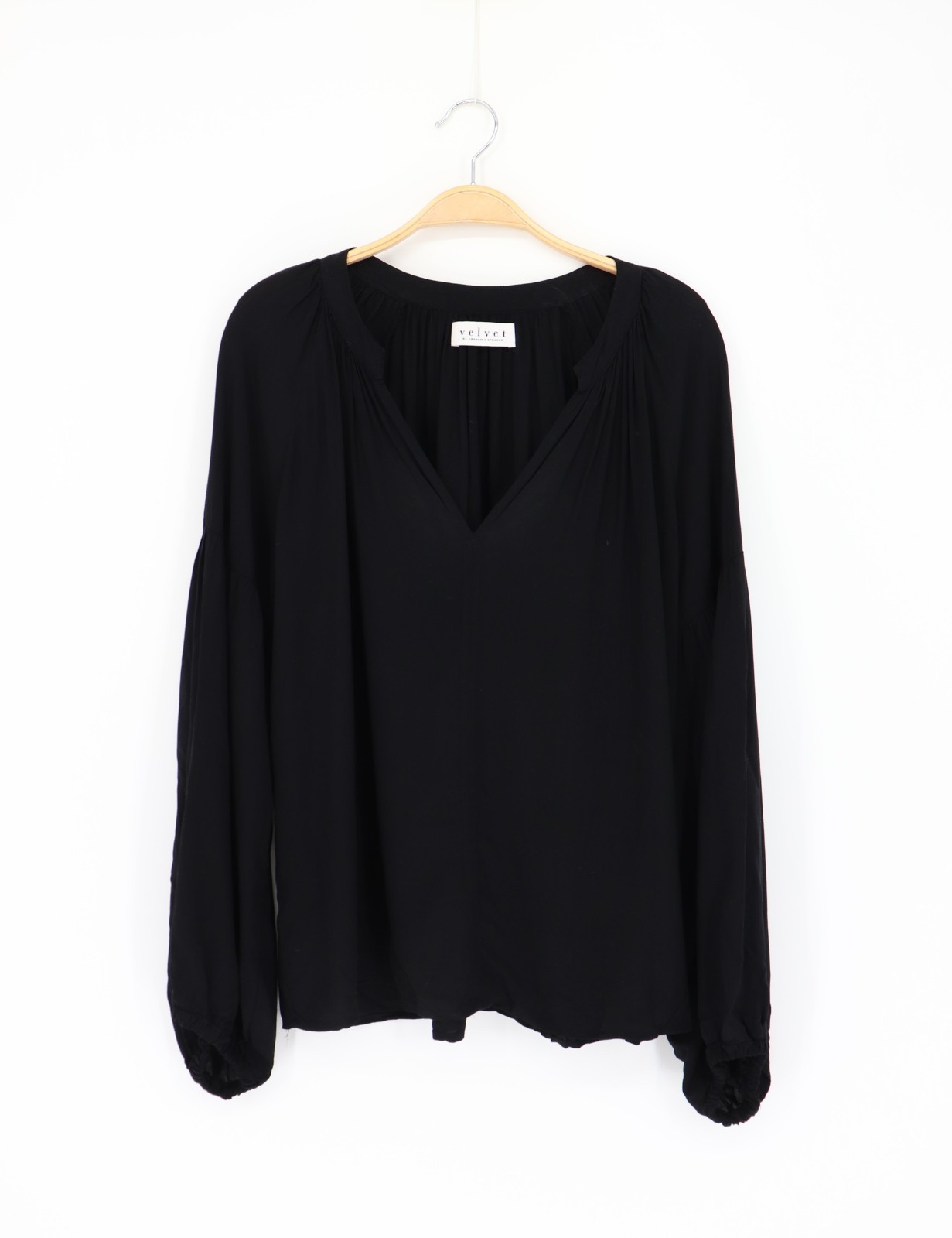 VELVET By Graham & Spencer Elaine Long Sleeve Peasant Top Black S $108 A9 277