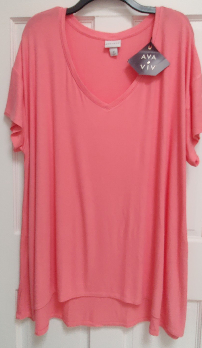 Ava & Viv V-Neck Tunic Top 3X Coral 95% rayon/5% spandex