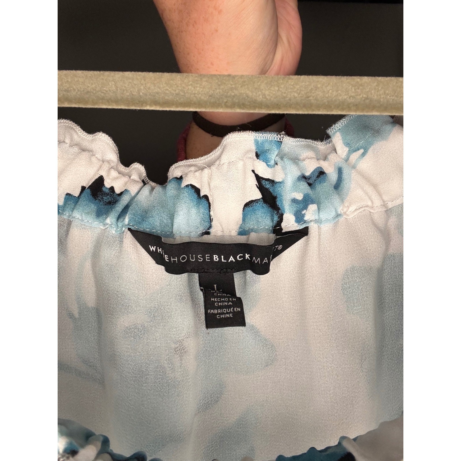 White House Black Market Blue Floral Off Shoulder Blouse Ruffle Top Large