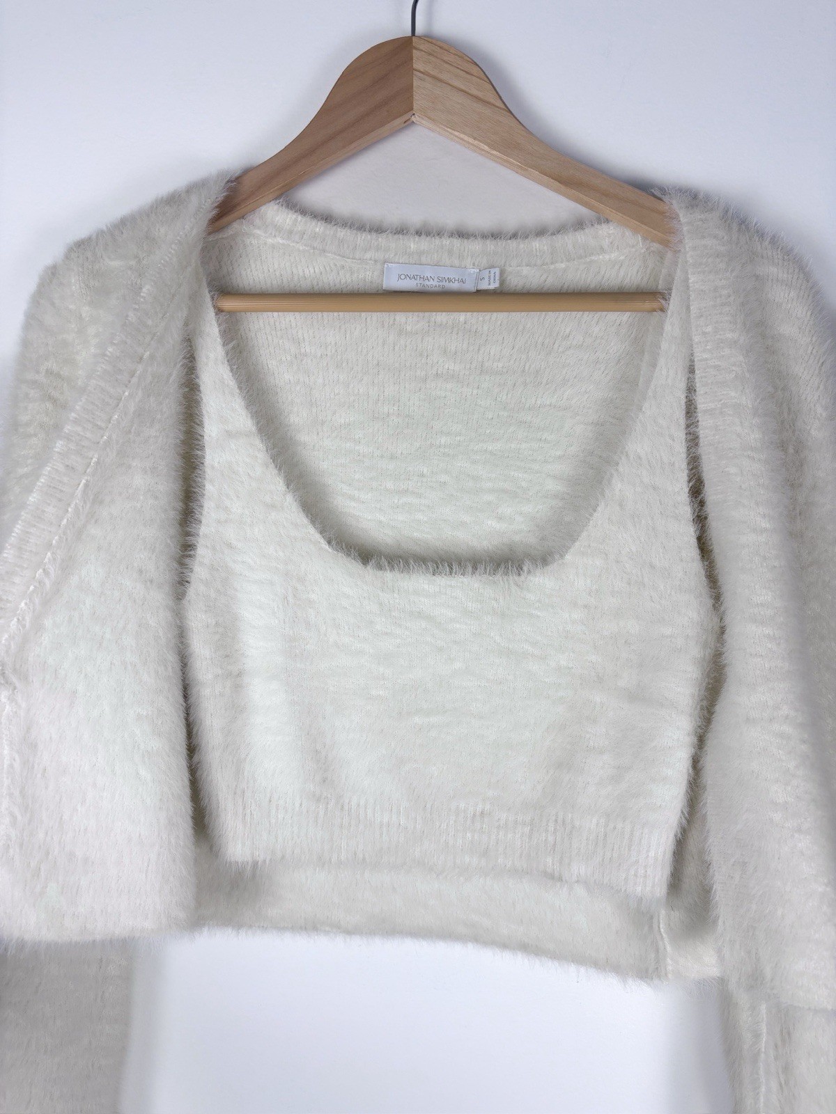 Jonathan Simkhai Standard Axel Fuzzy Knit Tie Front Cardigan Crop Tank Top Set S