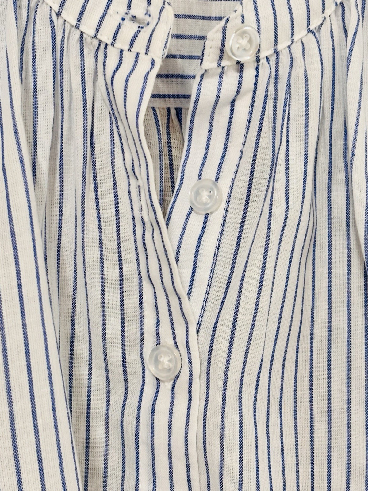 NWT Free Assembly Shirred Cotton Blouse Puff Sleeves Blue & White Strip XS