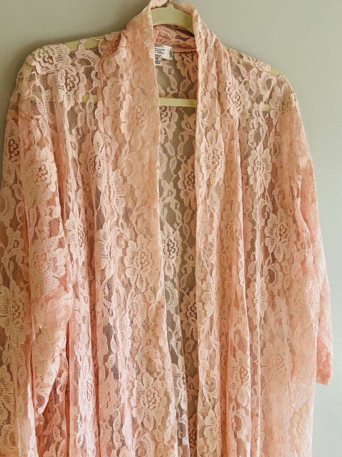 XL/1X/2X/3X New Sweet Pea Pink Floral Stretchy Lace Long Duster Cardigan Kimono