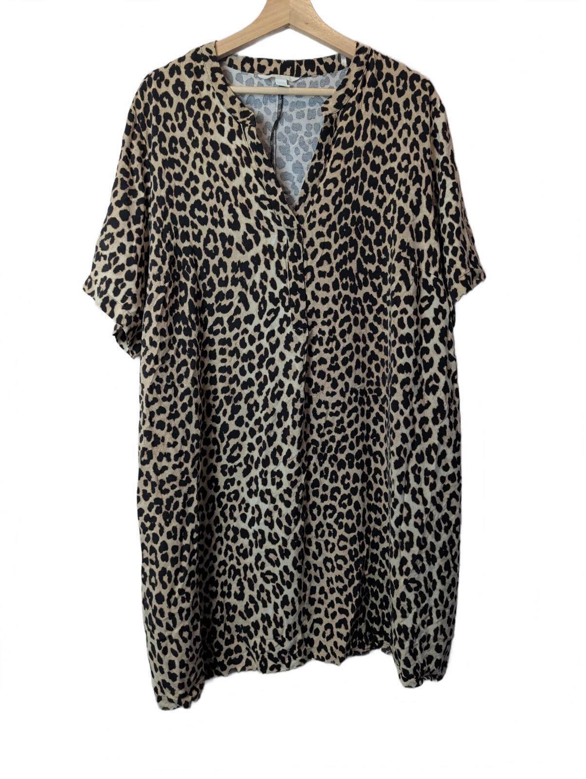 H&M uk20 XL leopard animal print grandad collar tunic dress