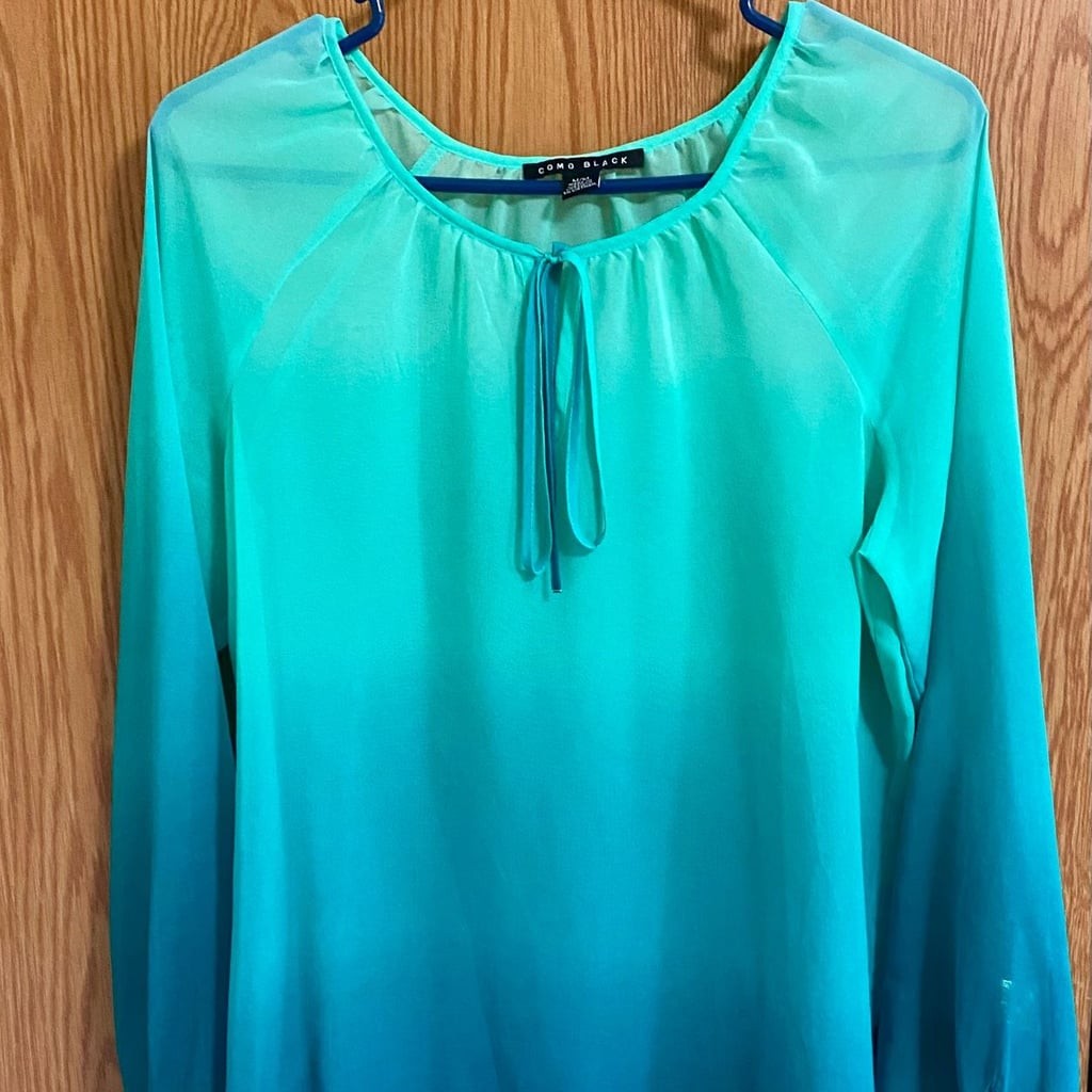 Como Black Ombre Sheer Long Sleeve Tie Neck Blouse Size M
