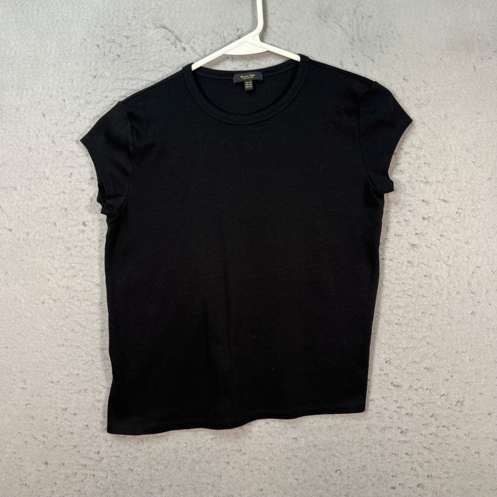 Massimo Dutti Womens Size XS Black Cotton Short-Sleeve T-Shirt
