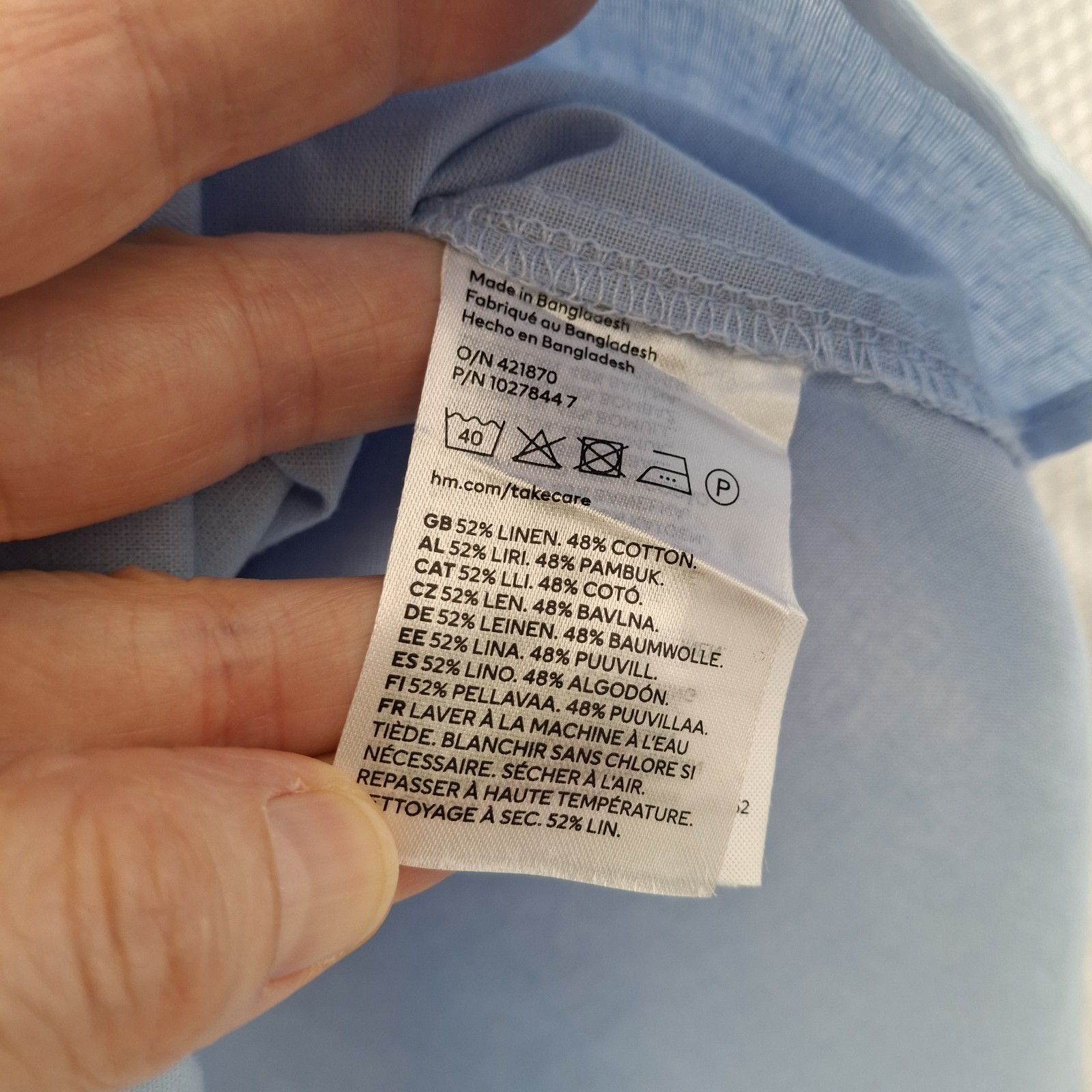 H&M Top Small Pale Blue Linen Cotton Blend Shirt Blouse Worn Once