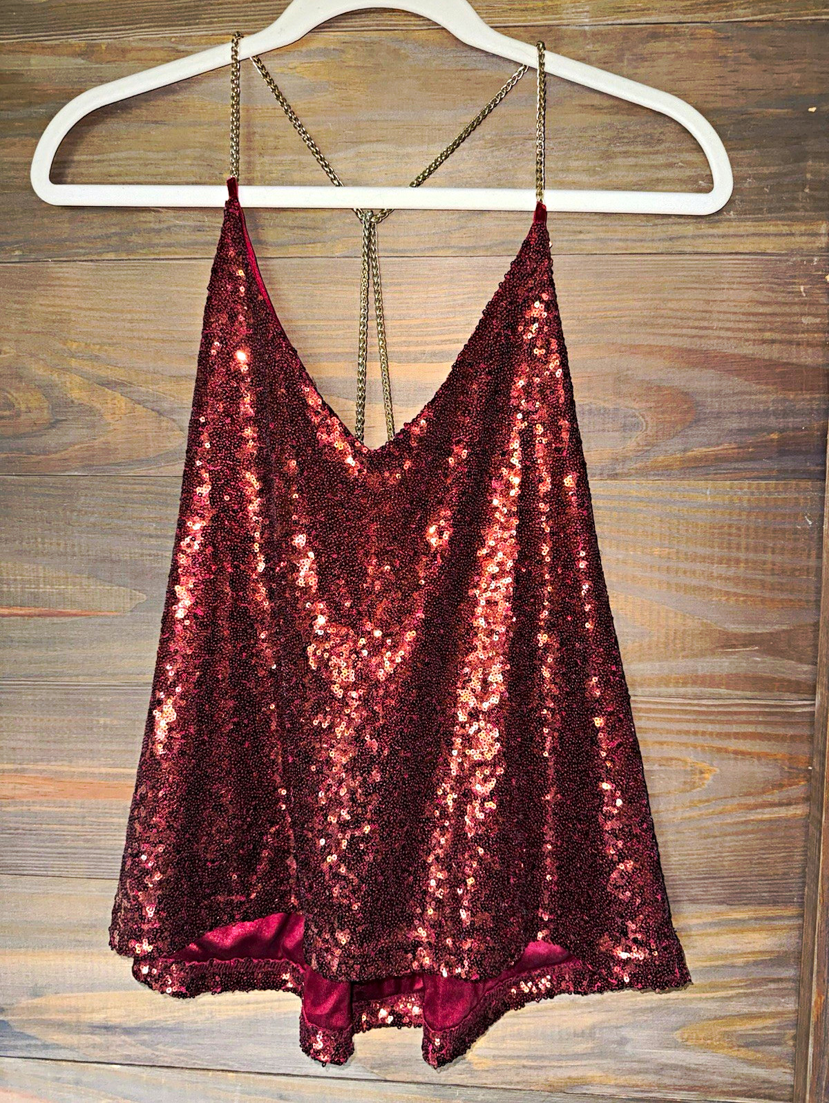 rue21 Burgundy Sequin V-Neck Camisole Tank Top, Women’s L