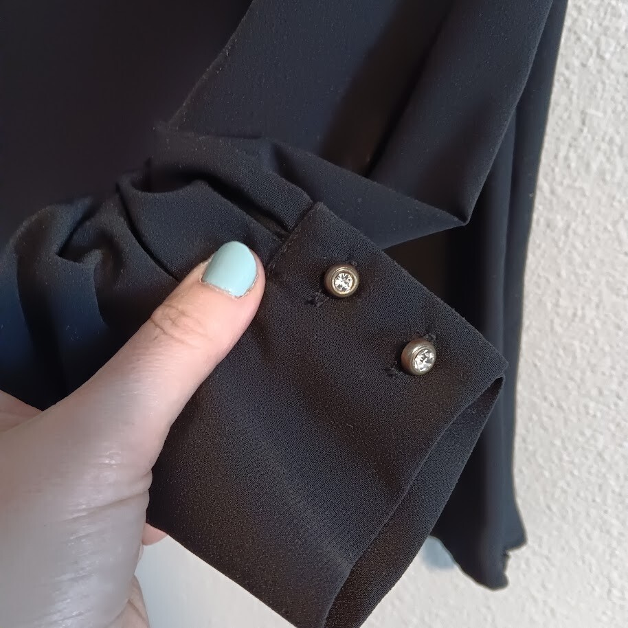 Seril Line Women’s Size 38 Small Long Sleeve Black Blouse Side Zip Turkey Gold