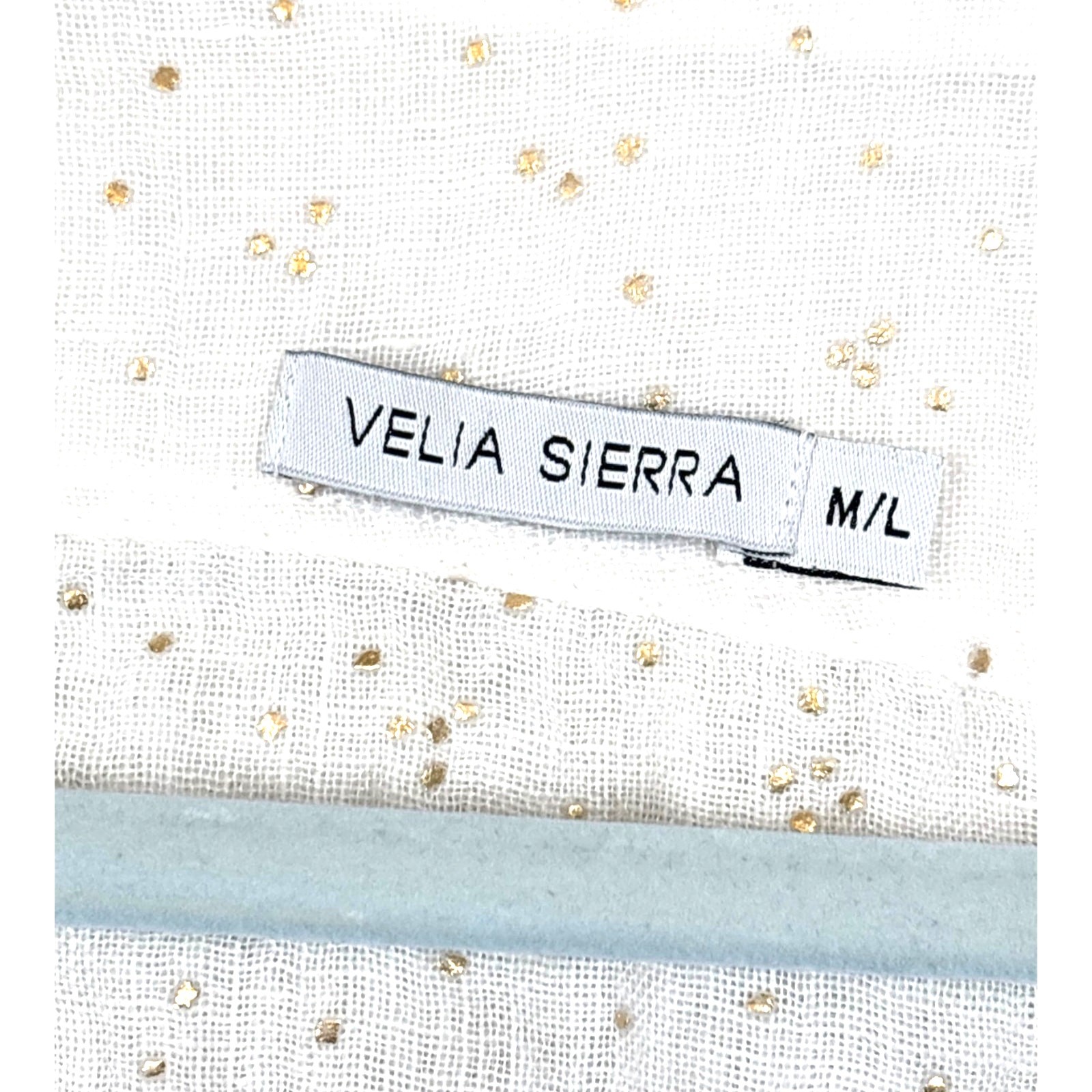 Velia Sierra Womens M/L White Gold Tan Italian Linen Button Down Boho Shirt NEW