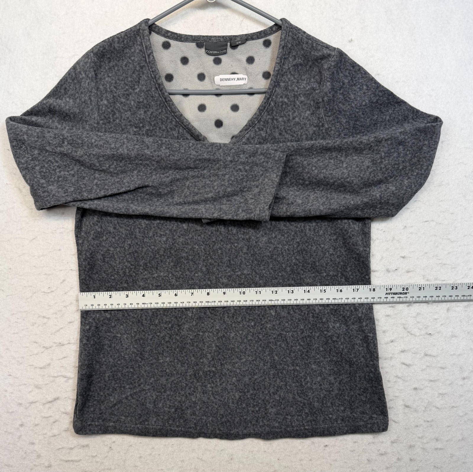 Covington Womens Gray Fleece Polka Dot V-Neck Top Size M