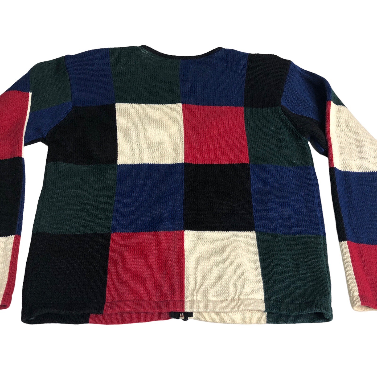 Vintage Dressbarn Christmas Cardigan Sweater Women L Knit Patchwork Sequin Zip