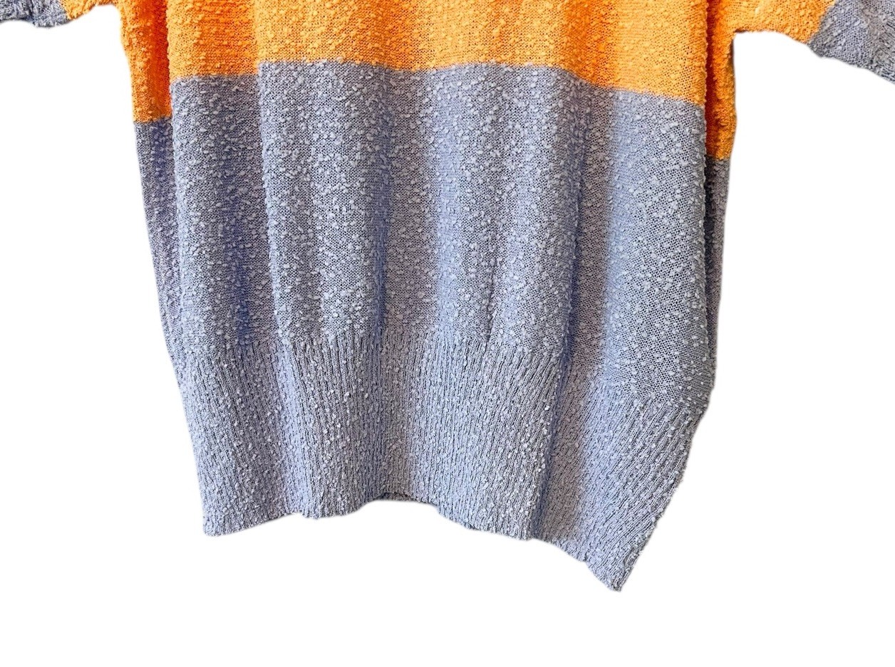 Davi & Dani Top Color Block Cream White Orange Blue Scoop Neck Oversized MEDIUM