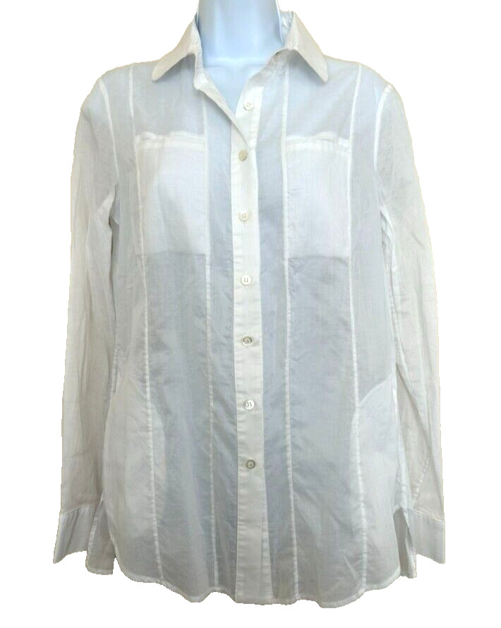 Billy Reid Front Button Shirt Tunic Size Medium Sheer White Linen Pockets Vented