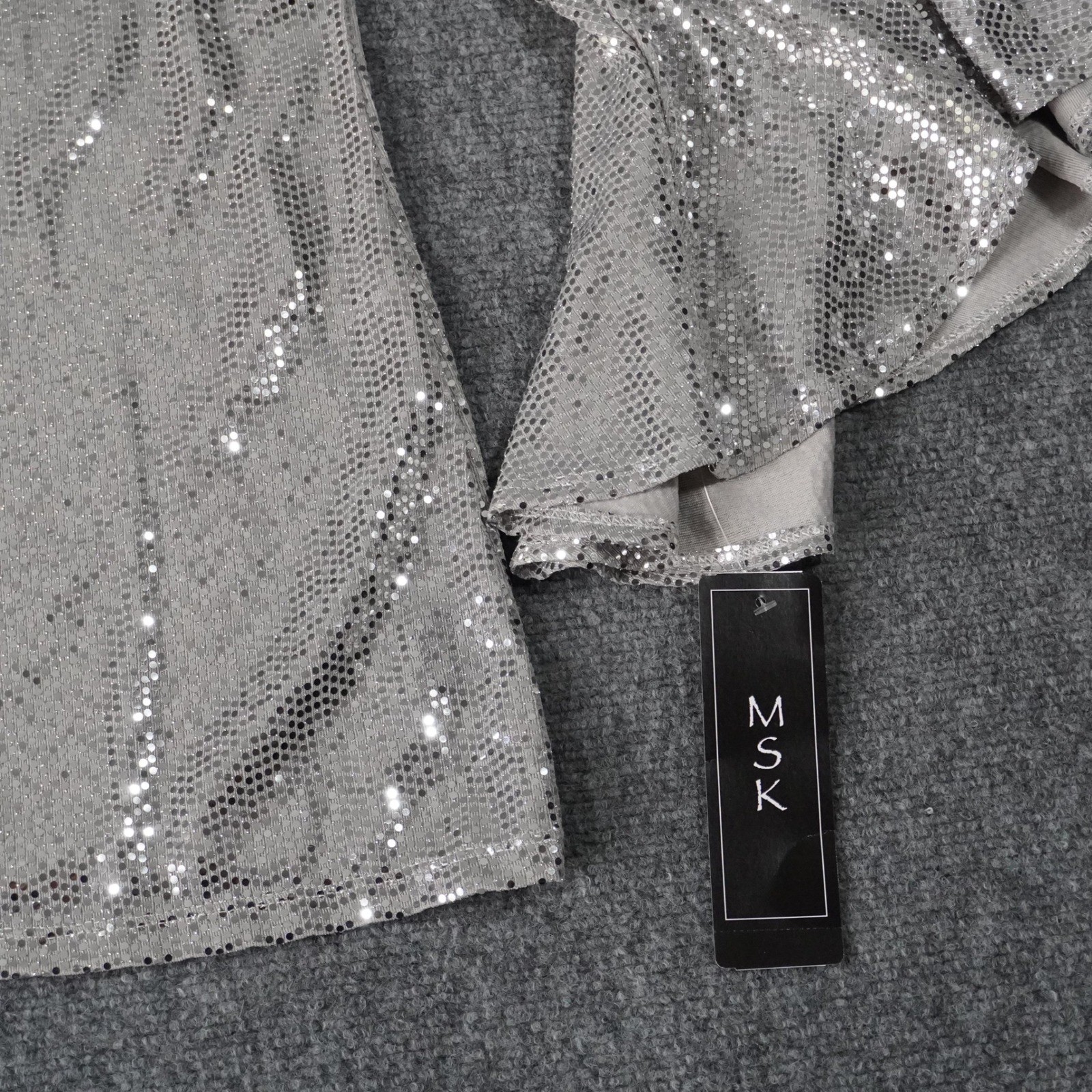 MSK Women’s Bright Silver Sequin Embellished Bell Sleeve Party Top