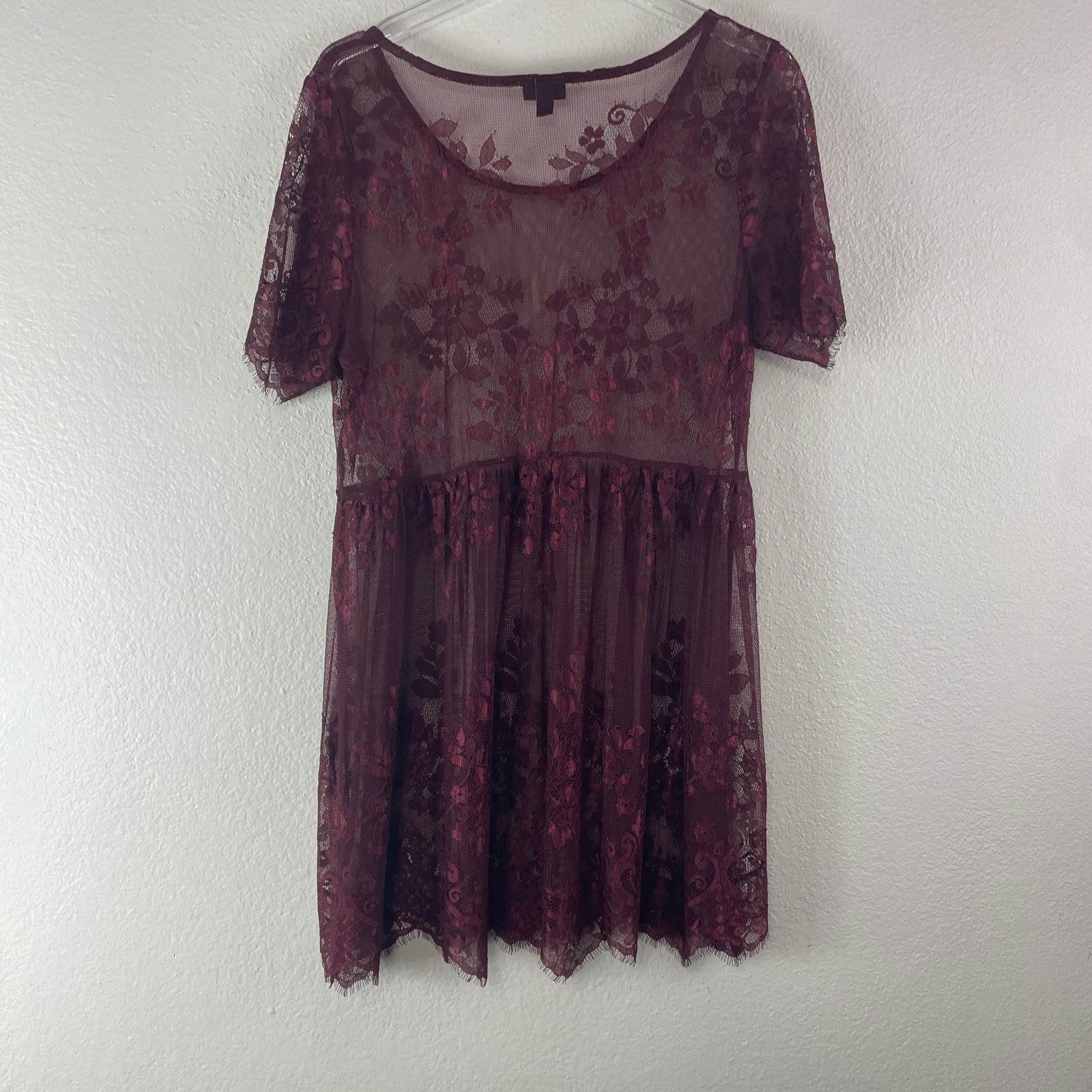 Torrid Floral Lace Mesh Babydoll Tunic Top 0 L/XL Burgundy Gothic Whimsigoth