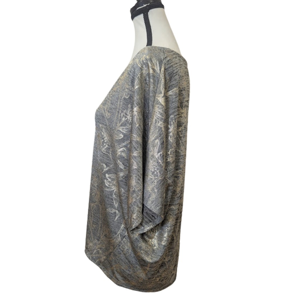 Metallic Foil Dolman Top | WHBM Gold Floral V-Neck Soft Knit Blouse M NWT