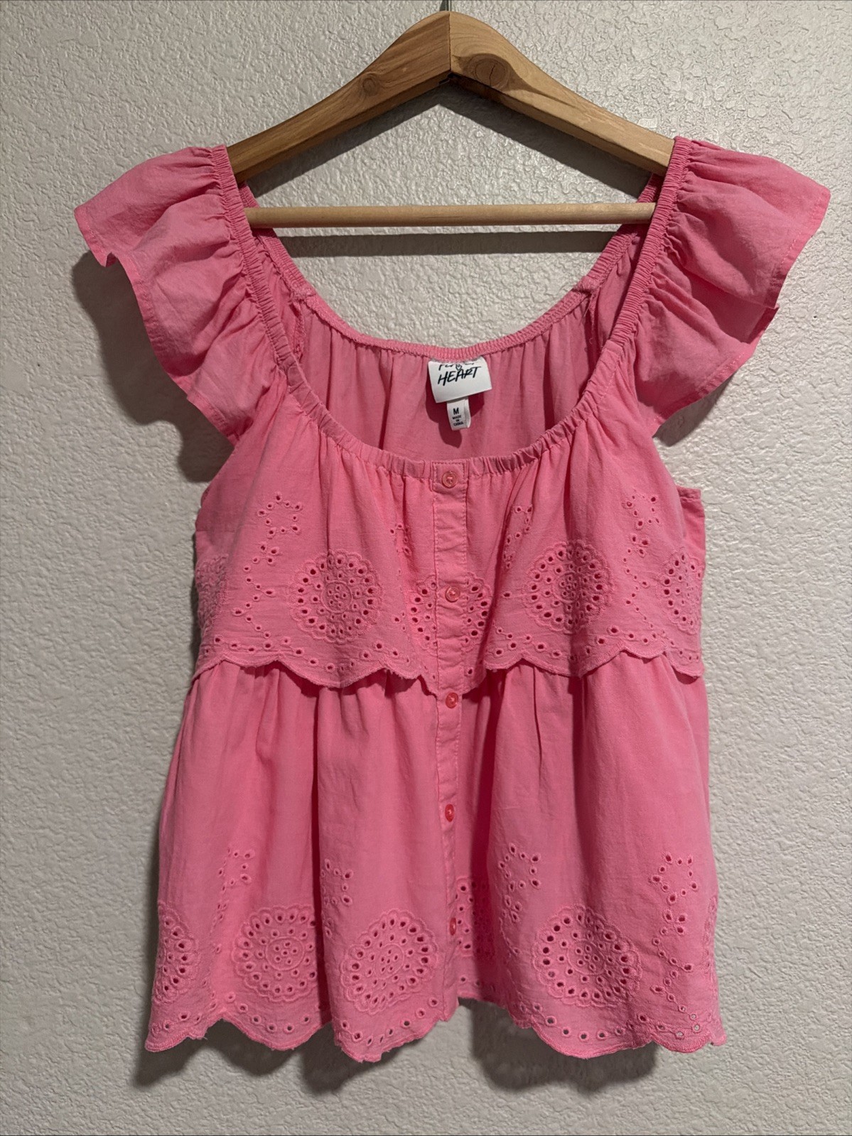 NEW Planet Heart Juniors’ Cotton Eyelet Tiered Top Country Coastal Cowgirl Pink