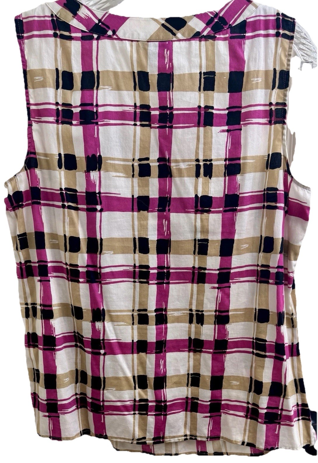 TALBOTS PETITE Magenta Black Tan&Ivory Sleeveless Blouse Cotton Slits (14P) NWOT