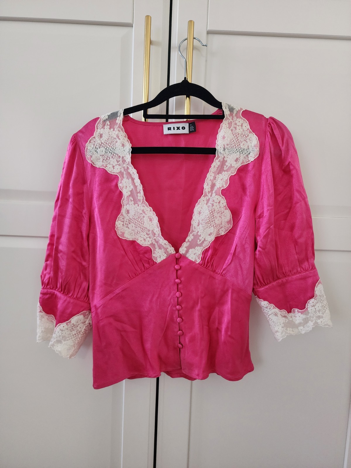 Rixo amanda pink lace insert silk top size XS (UK 8/ AU 8)