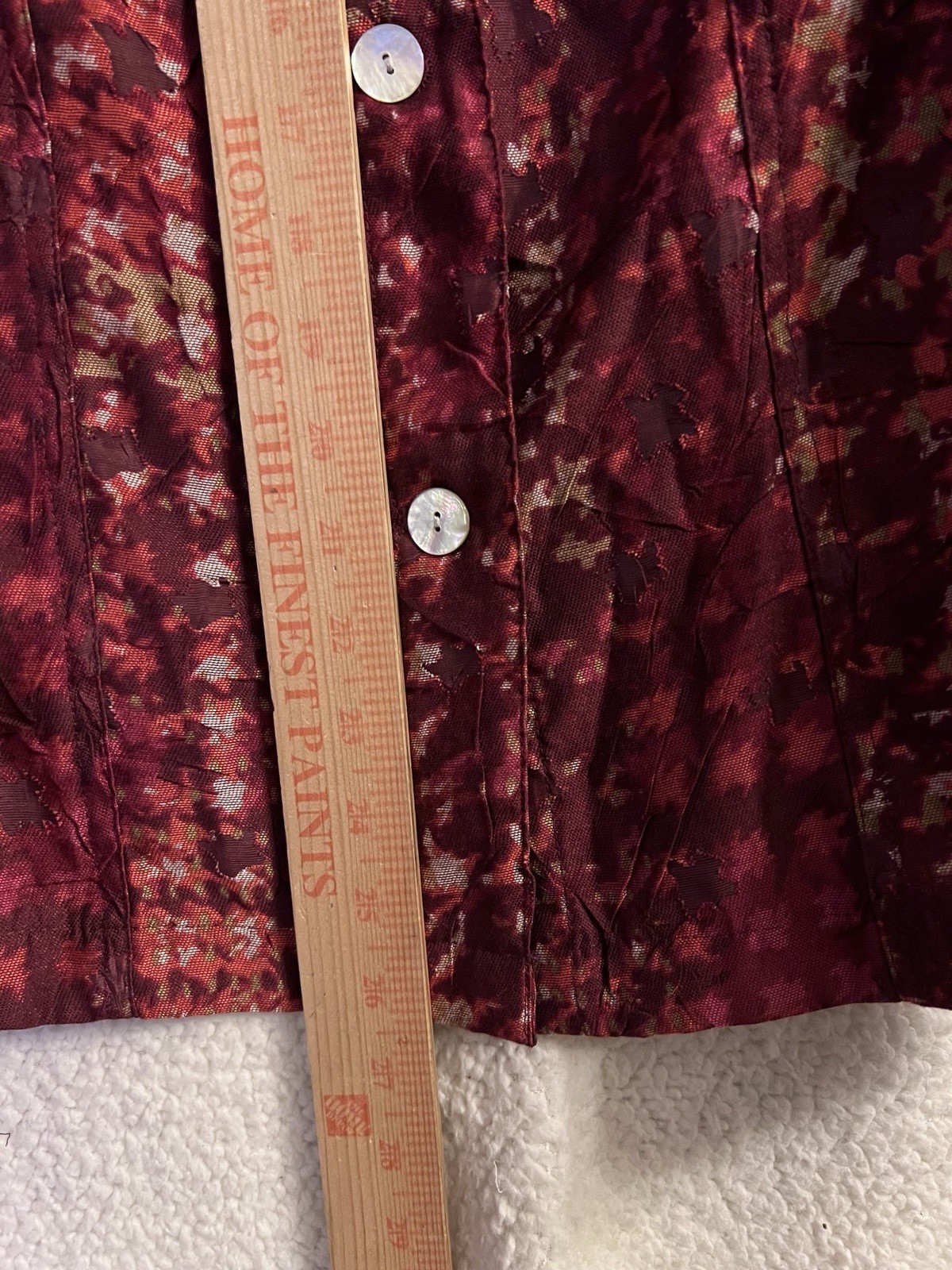 RUBY RD Burgundy Multi-Color Tab 3/4 Sleeve Button Front Sheer Blouse Sz XL