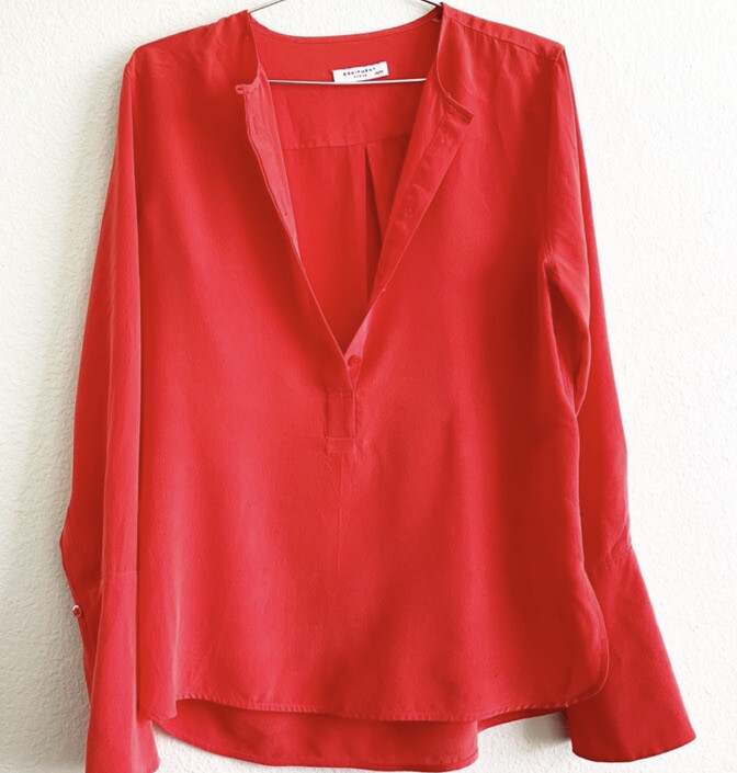 EQUIPMENT red 100% silk flare long sleeve blouse top shirt XS