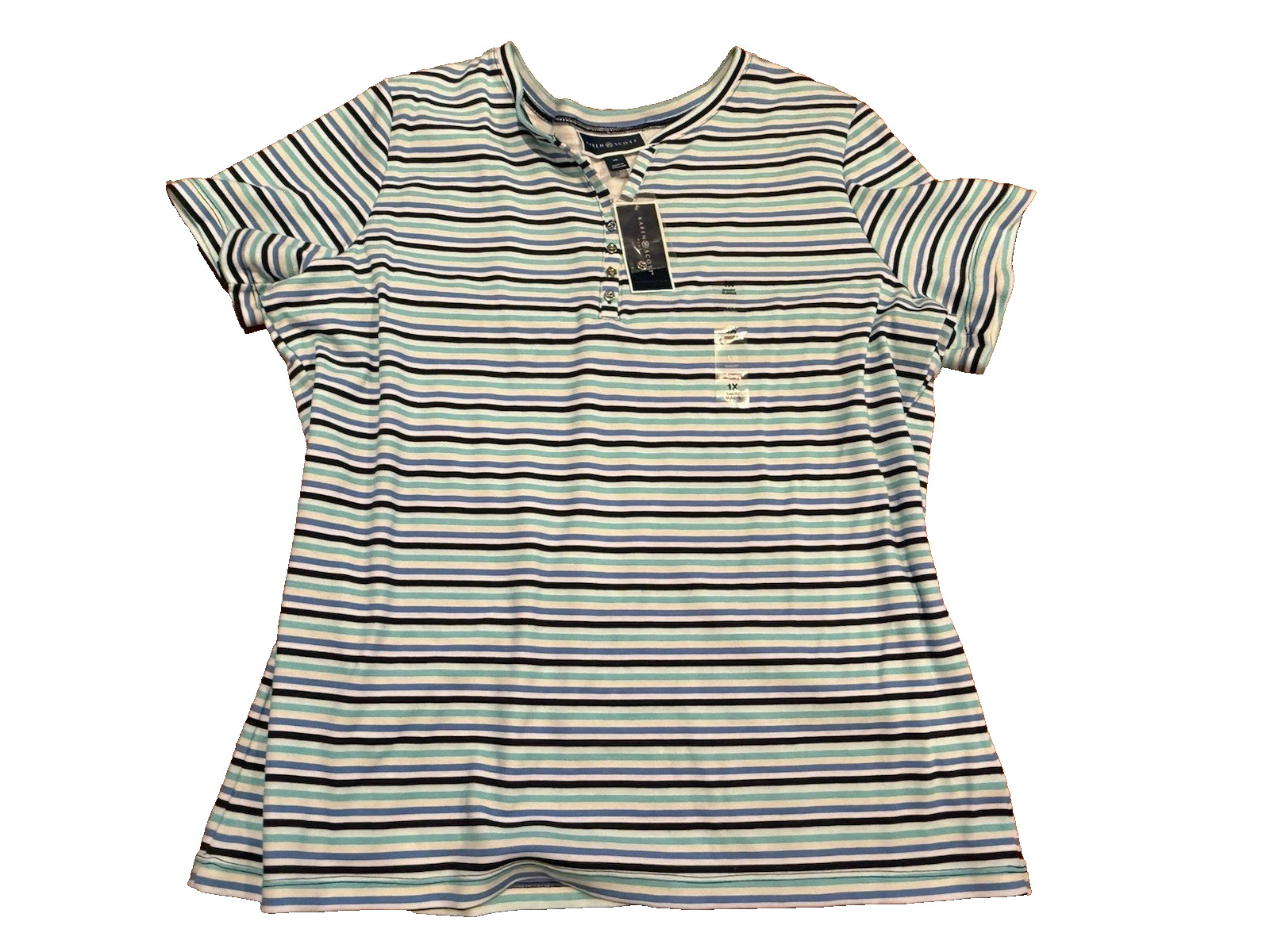 Macy’s Style & Co. women plus size 1X Short sleeve blue Black stripe NWT top