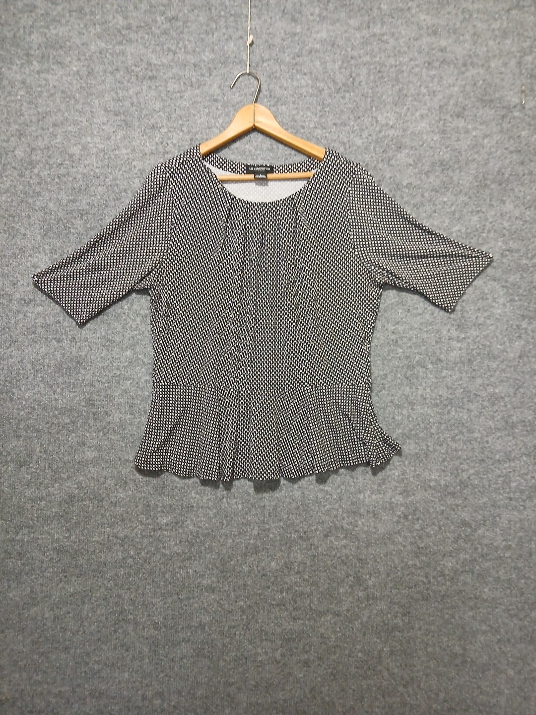 Liz Claiborne Career Top Sz L Black/White Pleated Front 3/4 Sleeves Skirted